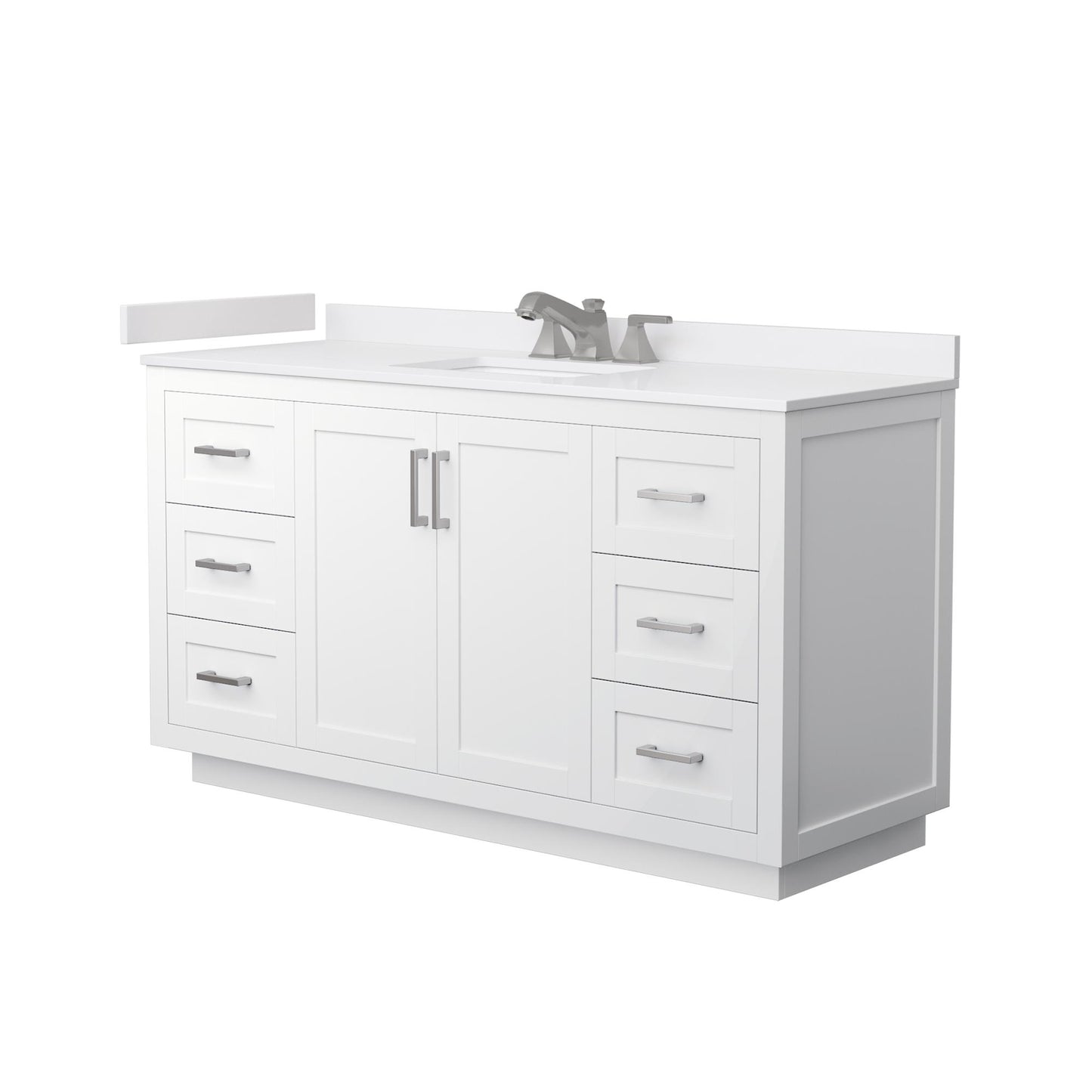 Wyndham Collection Miranda 60" Single Bathroom Vanity in White, White Cultured Marble Countertop, Undermount Square Sink (3-Hole), Brushed Nickel Trim