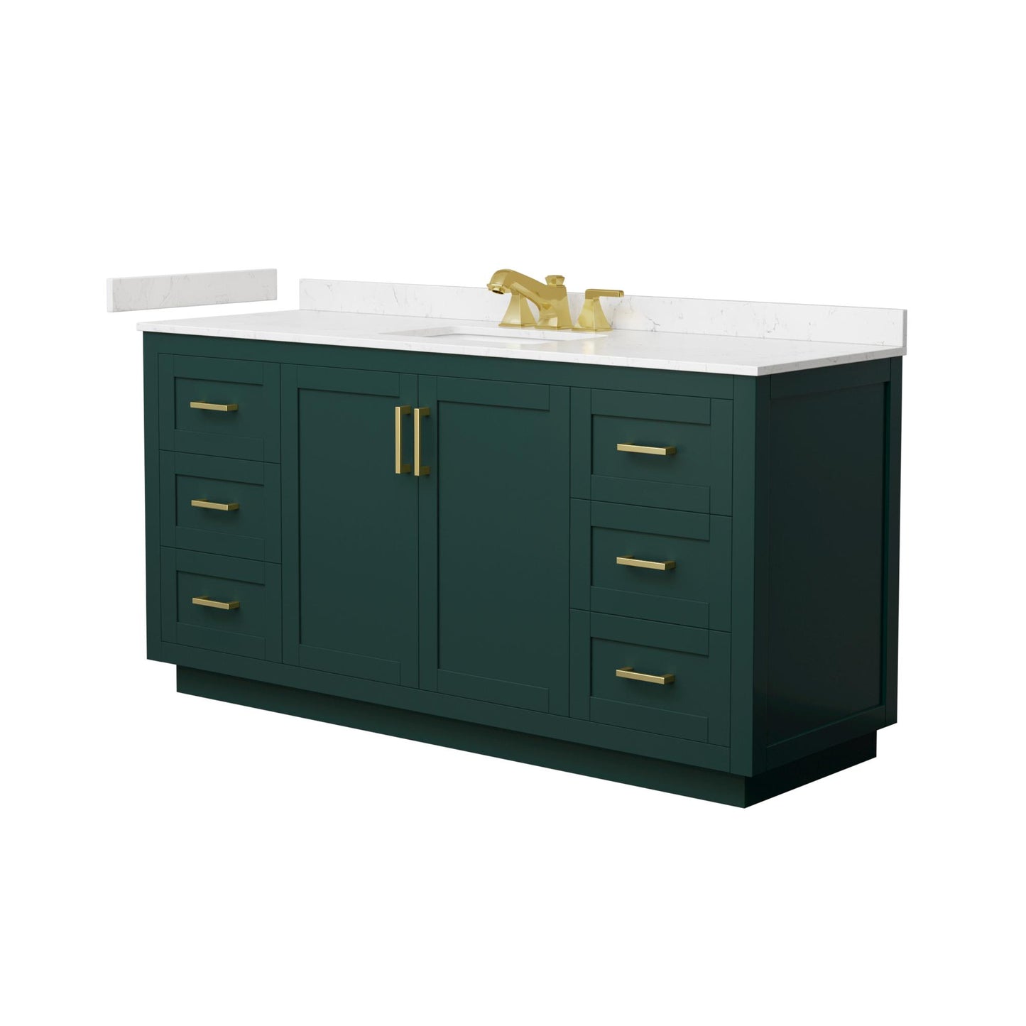 Wyndham Collection Miranda 66" Single Bathroom Vanity in Green, Carrara Cultured Marble Countertop, Undermount Square Sink (3-Hole), Brushed Gold Trim