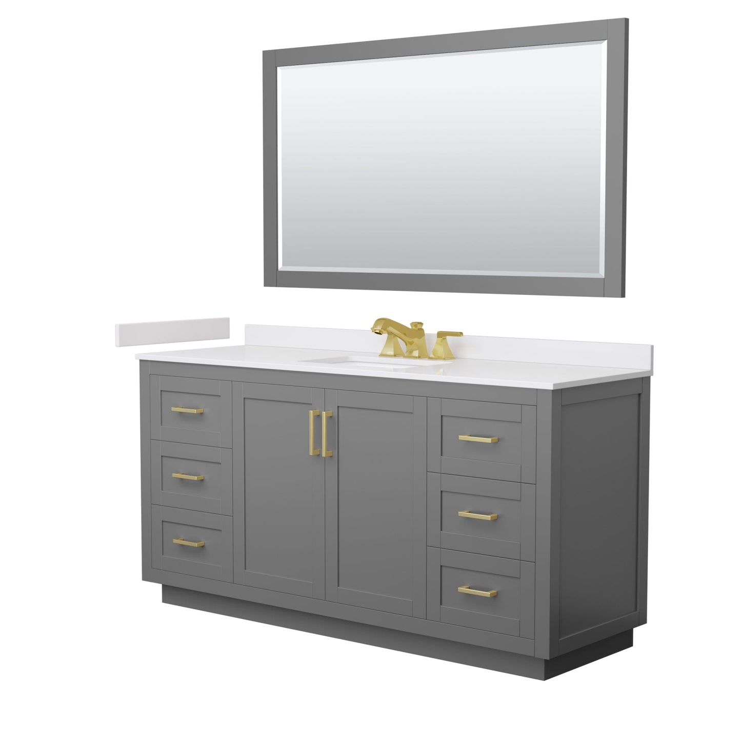 Wyndham Collection Miranda 66" Single Bathroom Vanity in Dark Gray, White Cultured Marble Countertop, Undermount Square Sink (3-Hole), Brushed Gold Trim and 58" Mirror