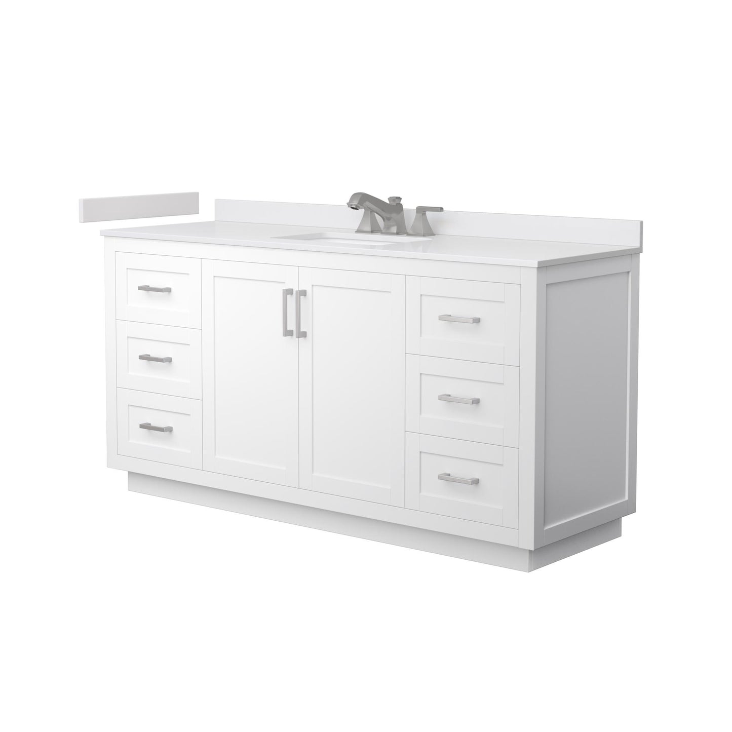 Wyndham Collection Miranda 66" Single Bathroom Vanity in White, White Cultured Marble Countertop, Undermount Square Sink (3-Hole), Brushed Nickel Trim