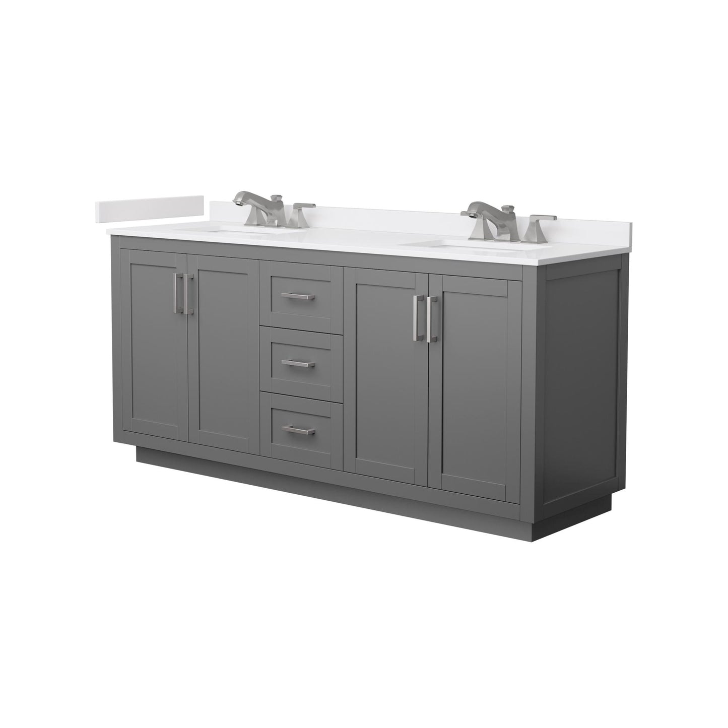 Wyndham Collection Miranda 72" Double Bathroom Vanity in Dark Gray, White Cultured Marble Countertop, Undermount Square Sinks (3-Hole), Brushed Nickel Trim
