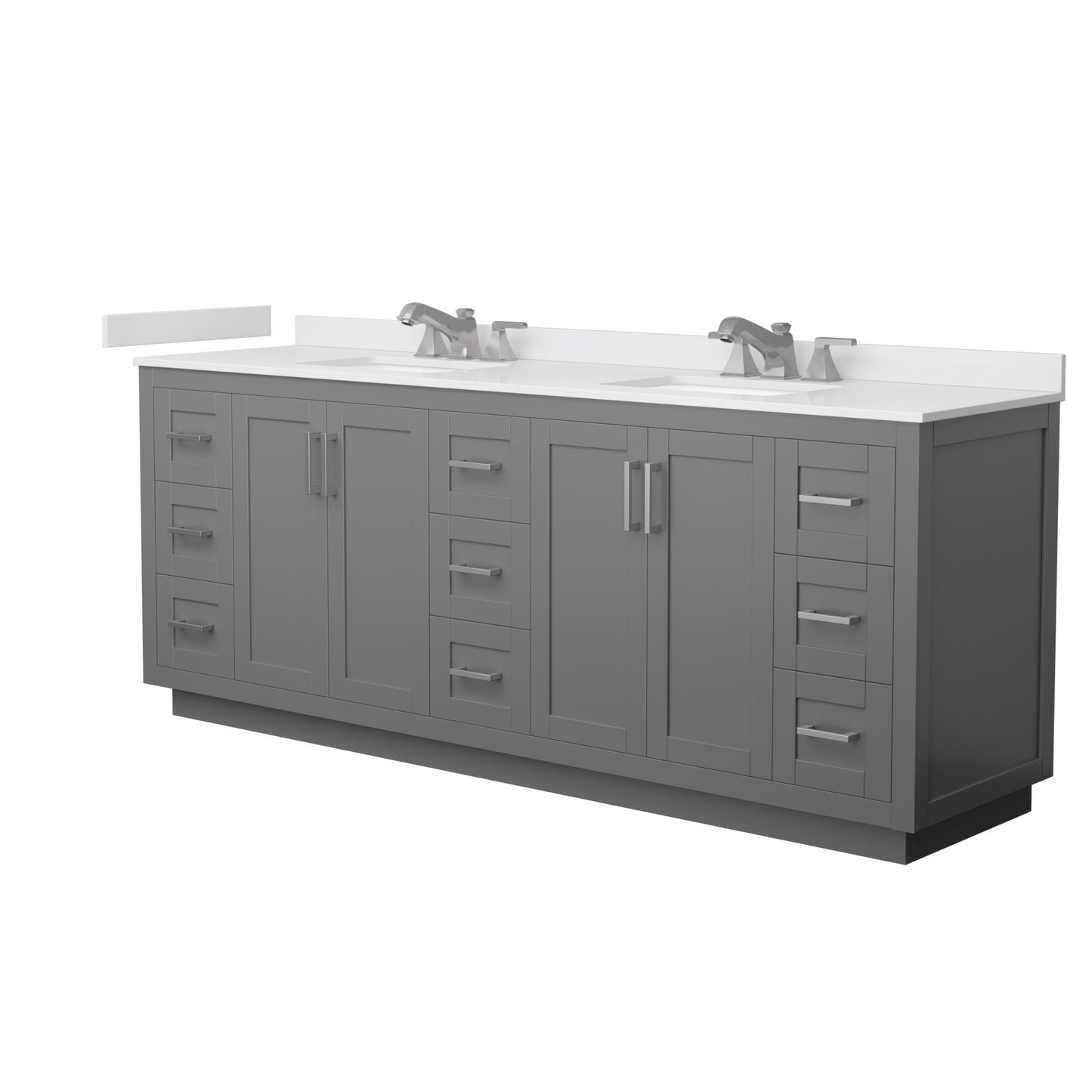 Wyndham Collection Miranda 84" Double Bathroom Vanity in Dark Gray, White Cultured Marble Countertop, Undermount Square Sinks (3-Hole), Brushed Nickel Trim
