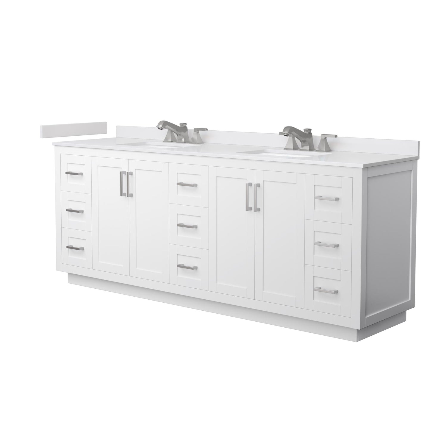 Wyndham Collection Miranda 84" Double Bathroom Vanity in White, White Cultured Marble Countertop, Undermount Square Sinks (3-Hole), Brushed Nickel Trim