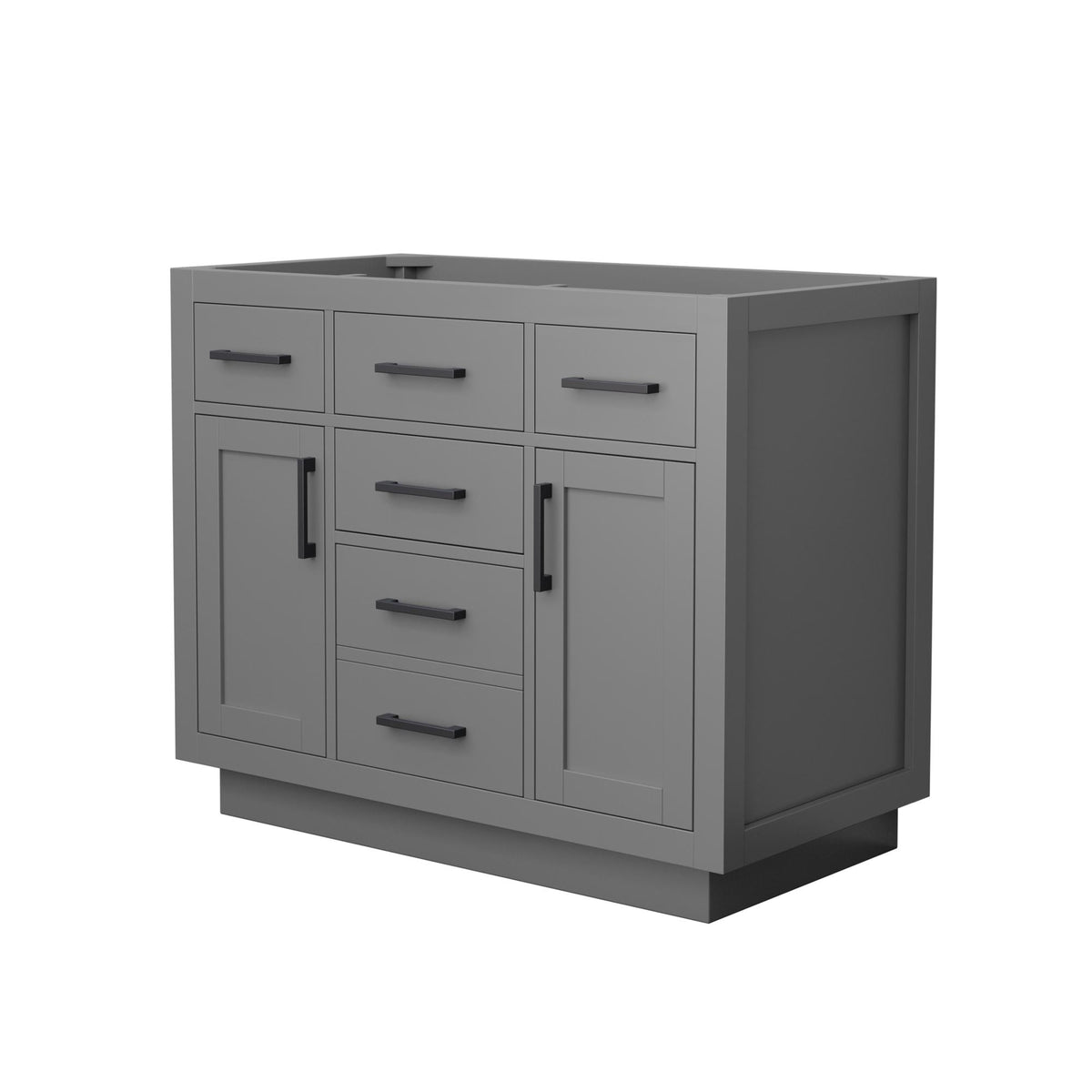 Wyndham Collection Beckett TK 42" Single Bathroom Vanity With Toe Kick in Dark Gray, No Countertop, No Sink, Matte Black Trim