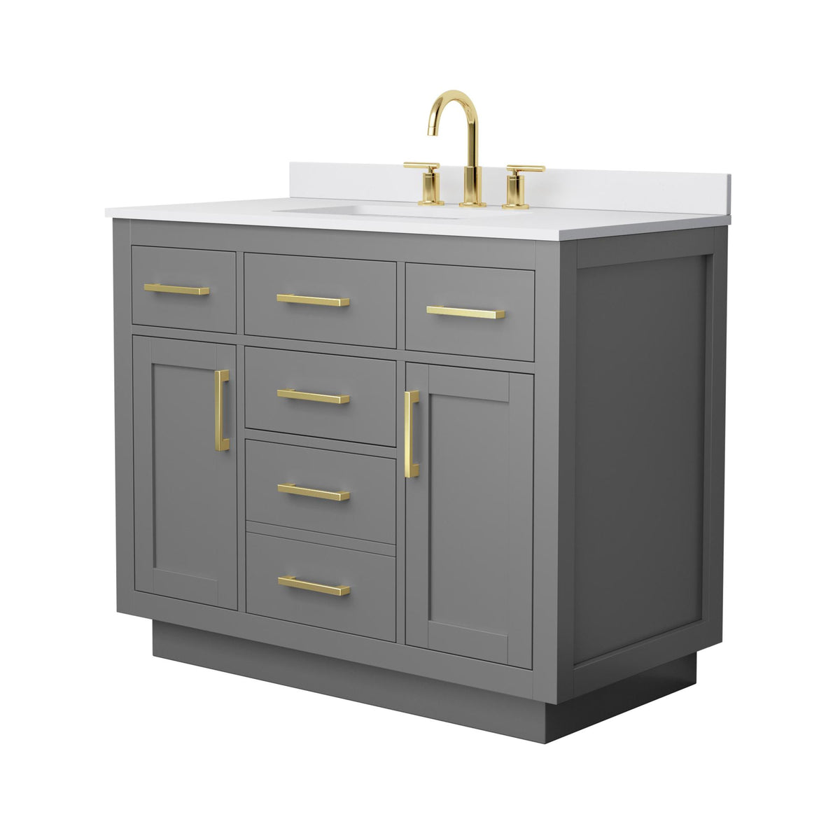 Wyndham Collection Beckett TK 42" Single Bathroom Vanity With Toe Kick in Dark Gray, White Cultured Marble Countertop, Undermount Square Sink (3-Hole), Brushed Gold Trim