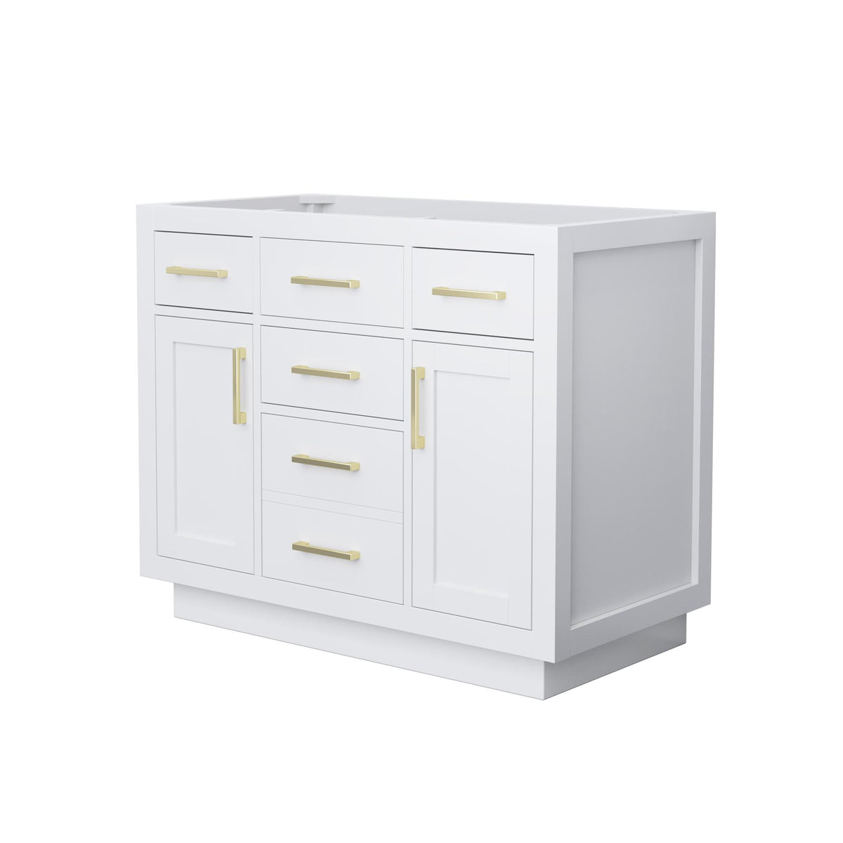 Wyndham Collection Beckett TK 42" Single Bathroom Vanity With Toe Kick in White, No Countertop, No Sink, Brushed Gold Trim