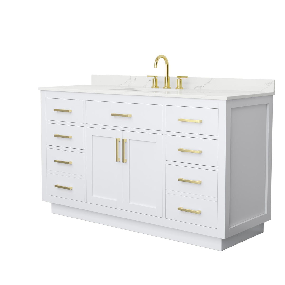 Wyndham Collection Beckett TK 60" Single Bathroom Vanity With Toe Kick in White, Giotto Quartz Countertop, Undermount Square Sink (3-Hole), Brushed Gold Trim