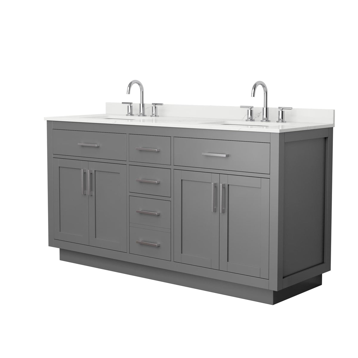 Wyndham Collection Beckett TK 66" Double Bathroom Vanity With Toe Kick in Dark Gray, Giotto Quartz Countertop, Undermount Square Sinks (3-Hole), Brushed Nickel Trim