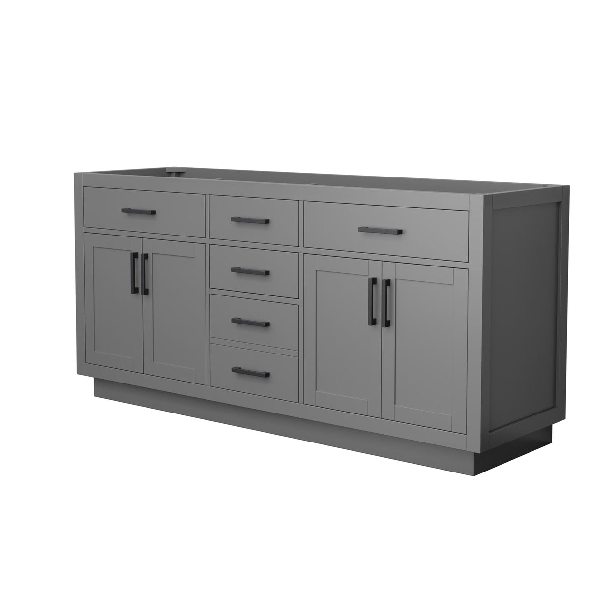 Wyndham Collection Beckett TK 72" Double Bathroom Vanity With Toe Kick in Dark Gray, No Countertop, No Sinks, Matte Black Trim