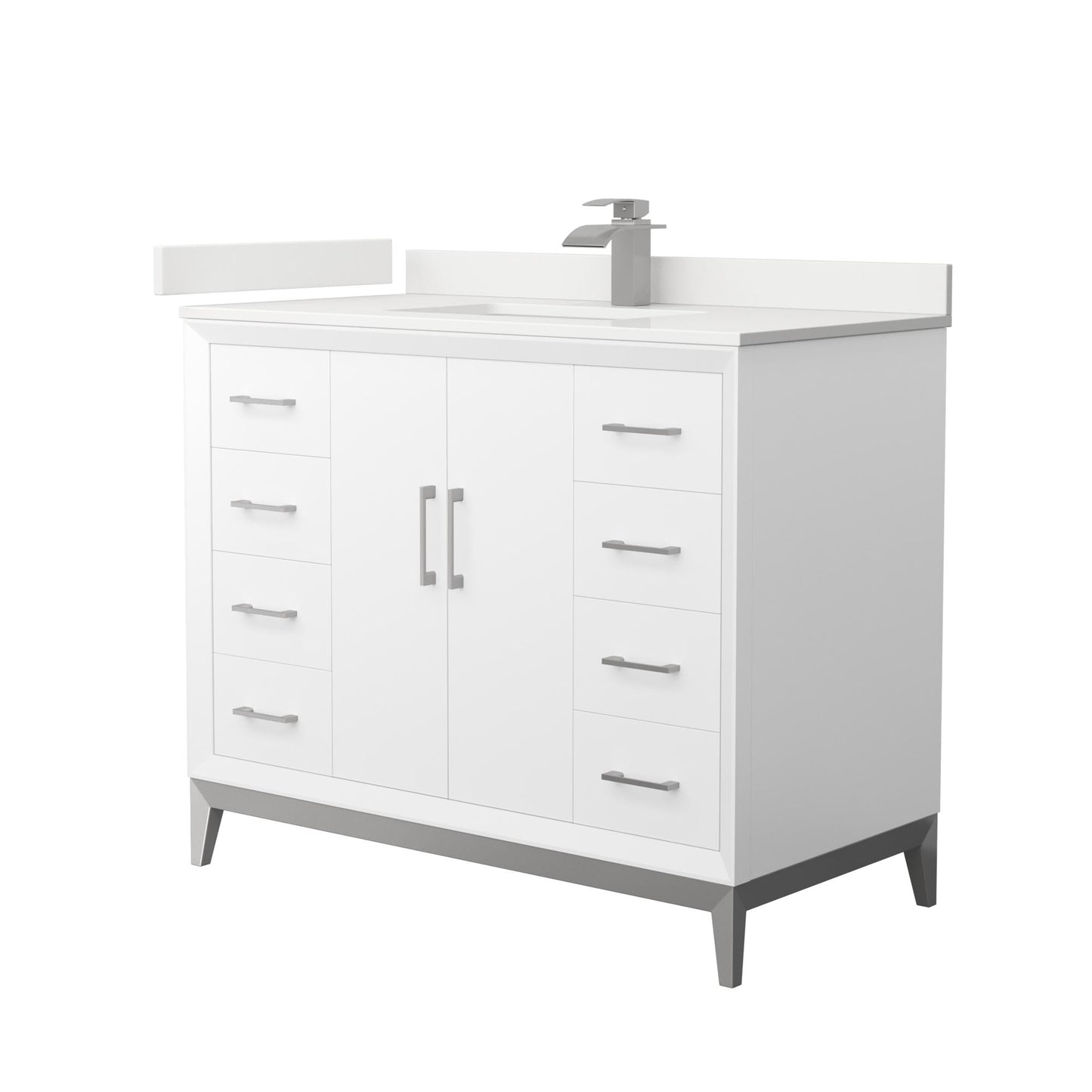 Wyndham Collection Amici 42" Single Bathroom Vanity in White, White Quartz Countertop, Undermount Square Sink (1-Hole), Brushed Nickel Trim
