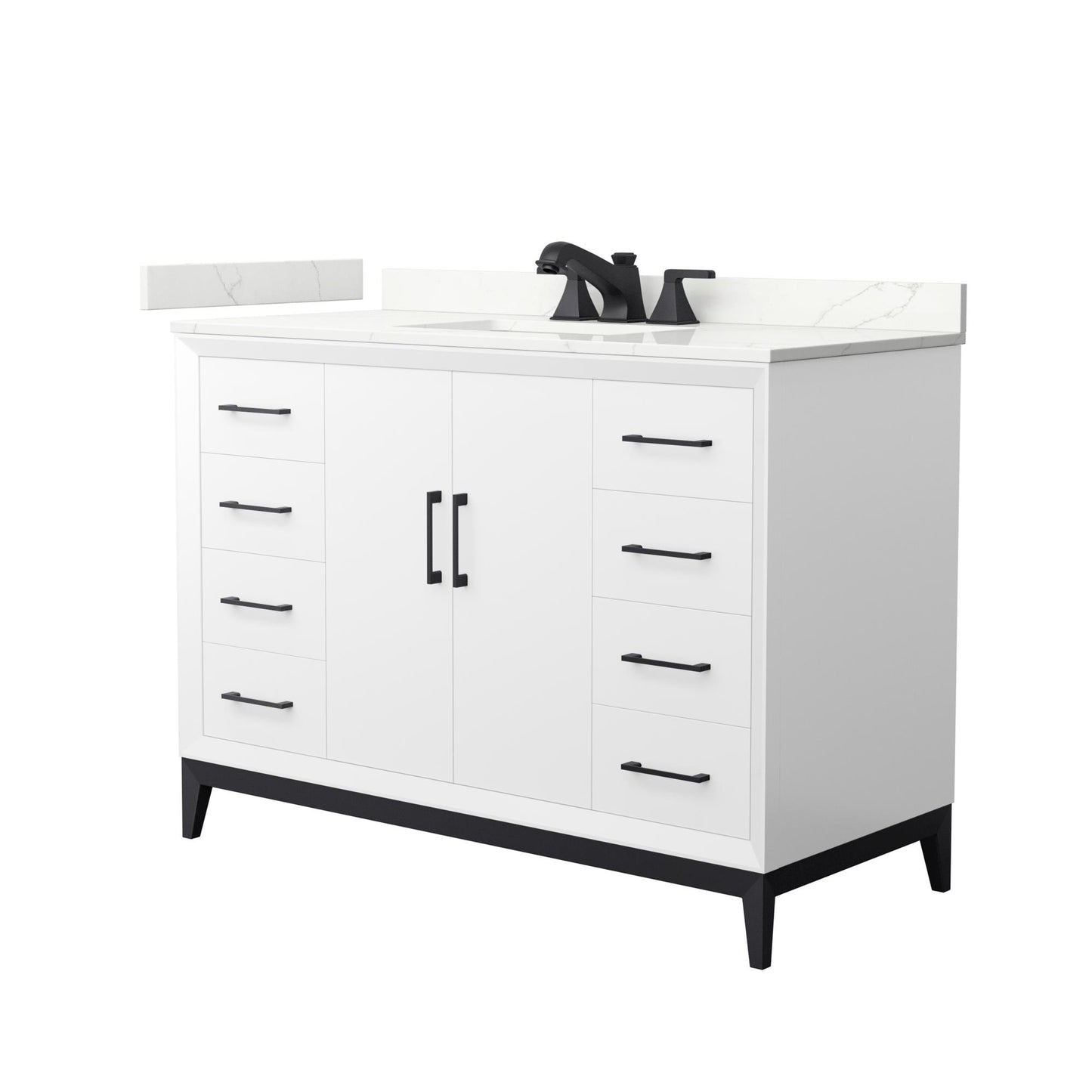 Wyndham Collection Amici 48" Single Bathroom Vanity in White, Giotto Quartz Countertop, Undermount Square Sink (3-Hole), Matte Black Trim