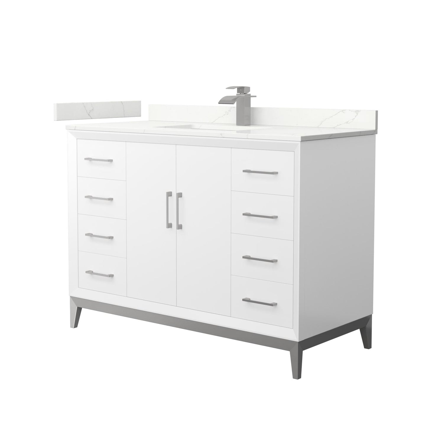 Wyndham Collection Amici 48" Single Bathroom Vanity in White, Giotto Quartz Countertop, Undermount Square Sink (1-Hole), Brushed Nickel Trim