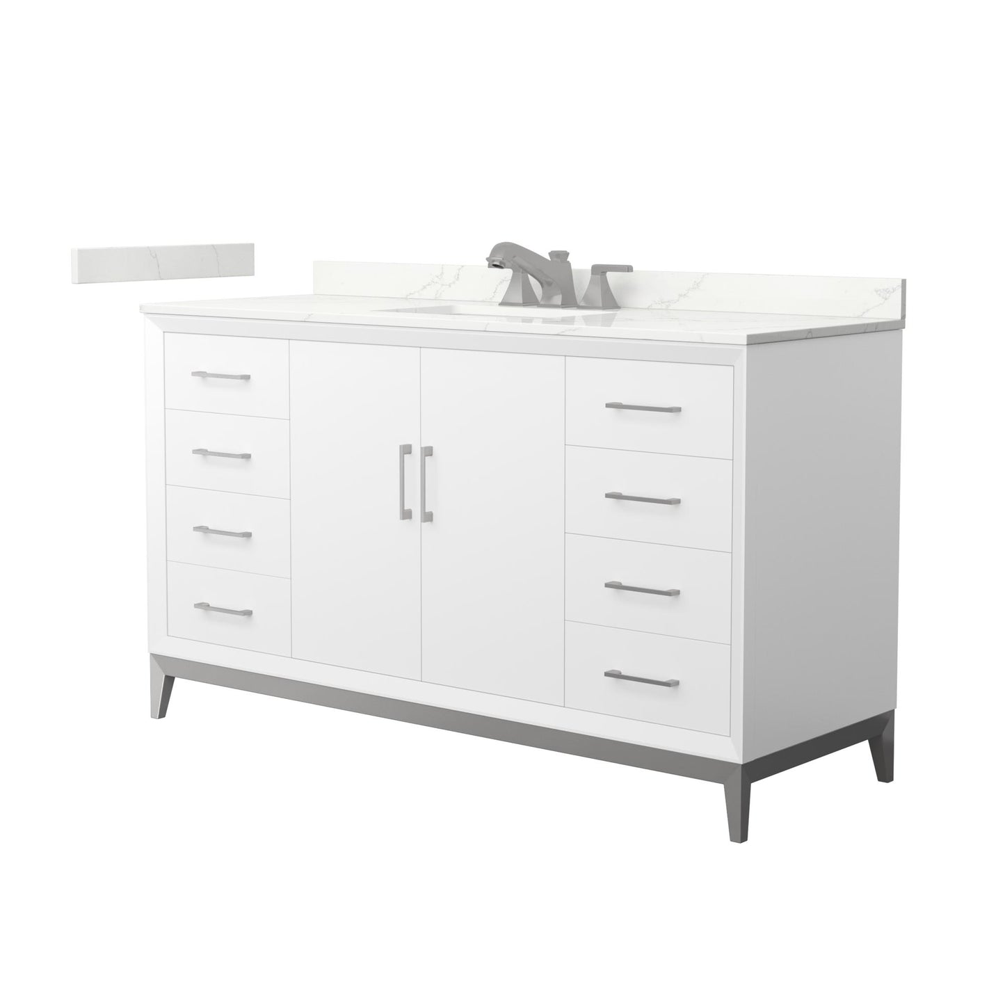 Wyndham Collection Amici 60" Single Bathroom Vanity in White, Giotto Quartz Countertop, Undermount Square Sink (3-Hole), Brushed Nickel Trim