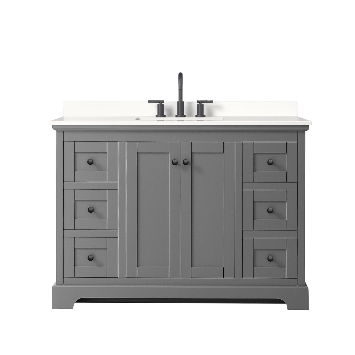Wyndham Collection Avery 48" Single Bathroom Vanity in Dark Gray, White Quartz Countertop, Undermount Square Sink (3-Hole), Matte Black Trim