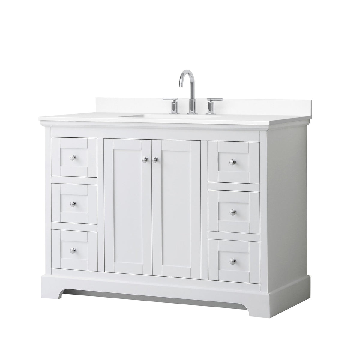 Wyndham Collection Avery 48" Single Bathroom Vanity in White, White Cultured Marble Countertop, Undermount Square Sink (3-Hole), Polished Chrome Trim