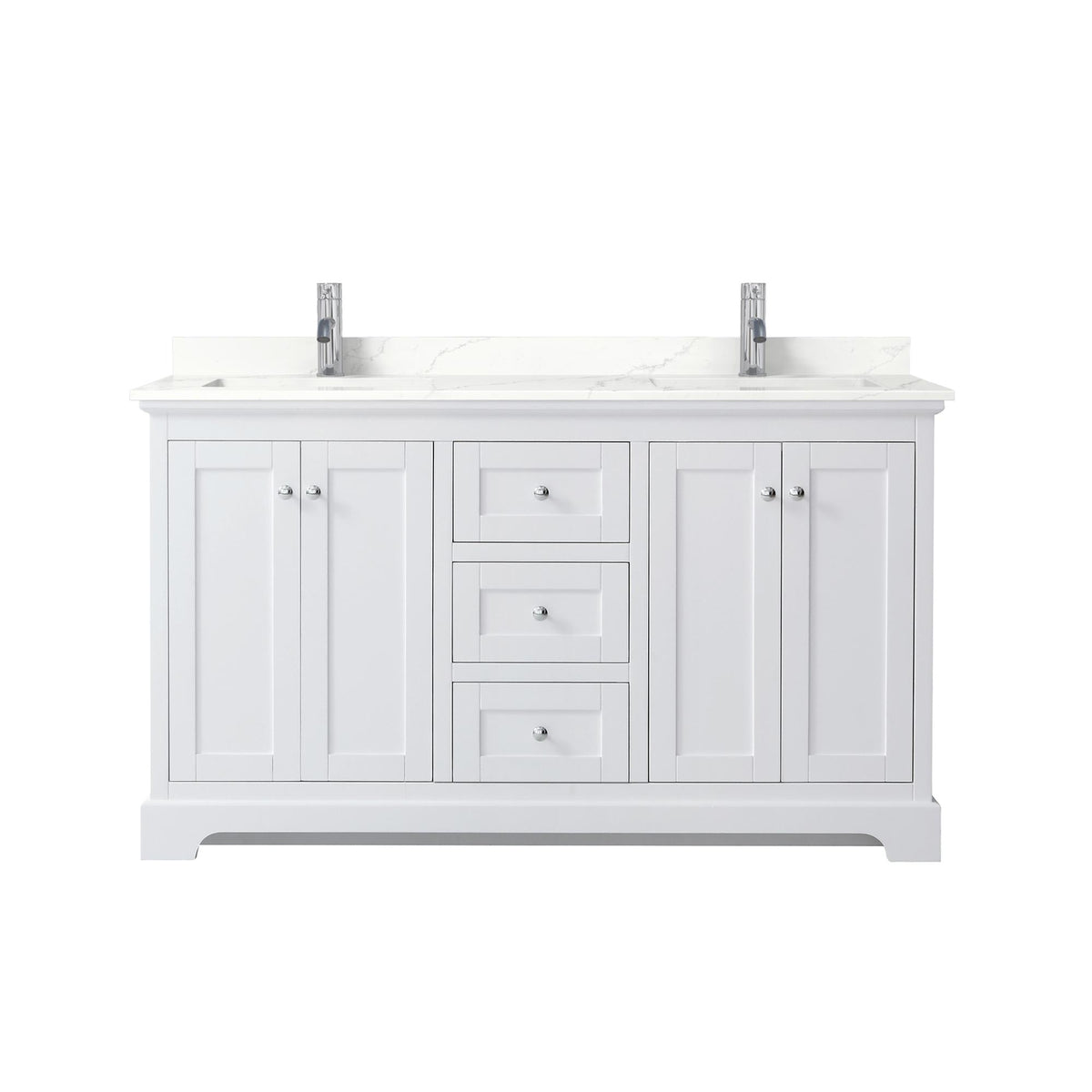 Wyndham Collection Avery 60" Double Bathroom Vanity in White, Giotto Quartz Countertop, Undermount Square Sinks (1-Hole), Polished Chrome Trim