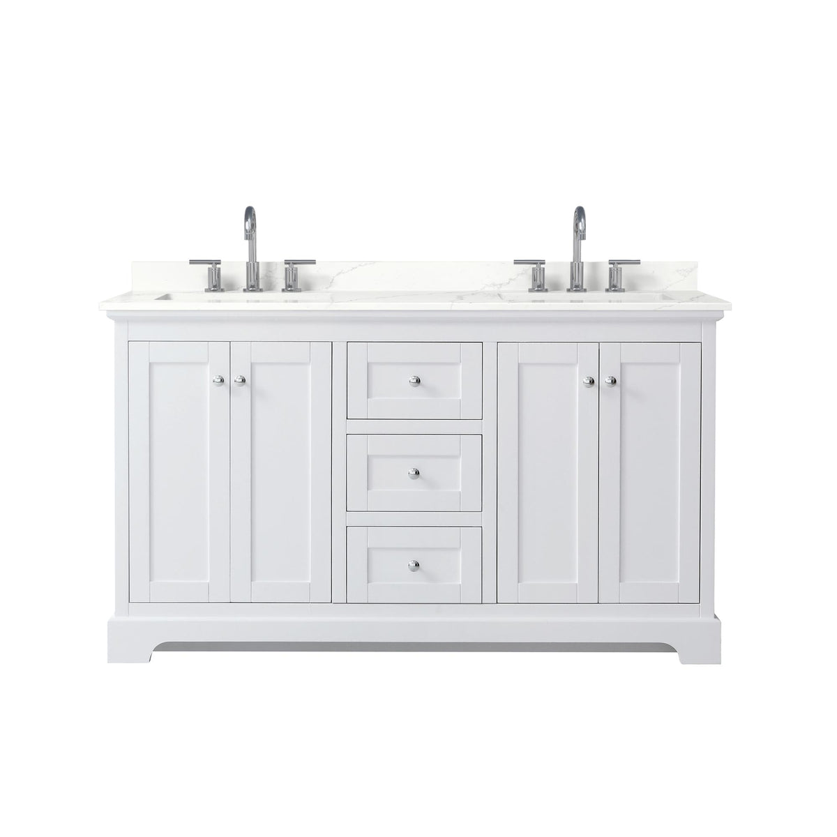 Wyndham Collection Avery 60" Double Bathroom Vanity in White, Giotto Quartz Countertop, Undermount Square Sinks (3-Hole), Polished Chrome Trim