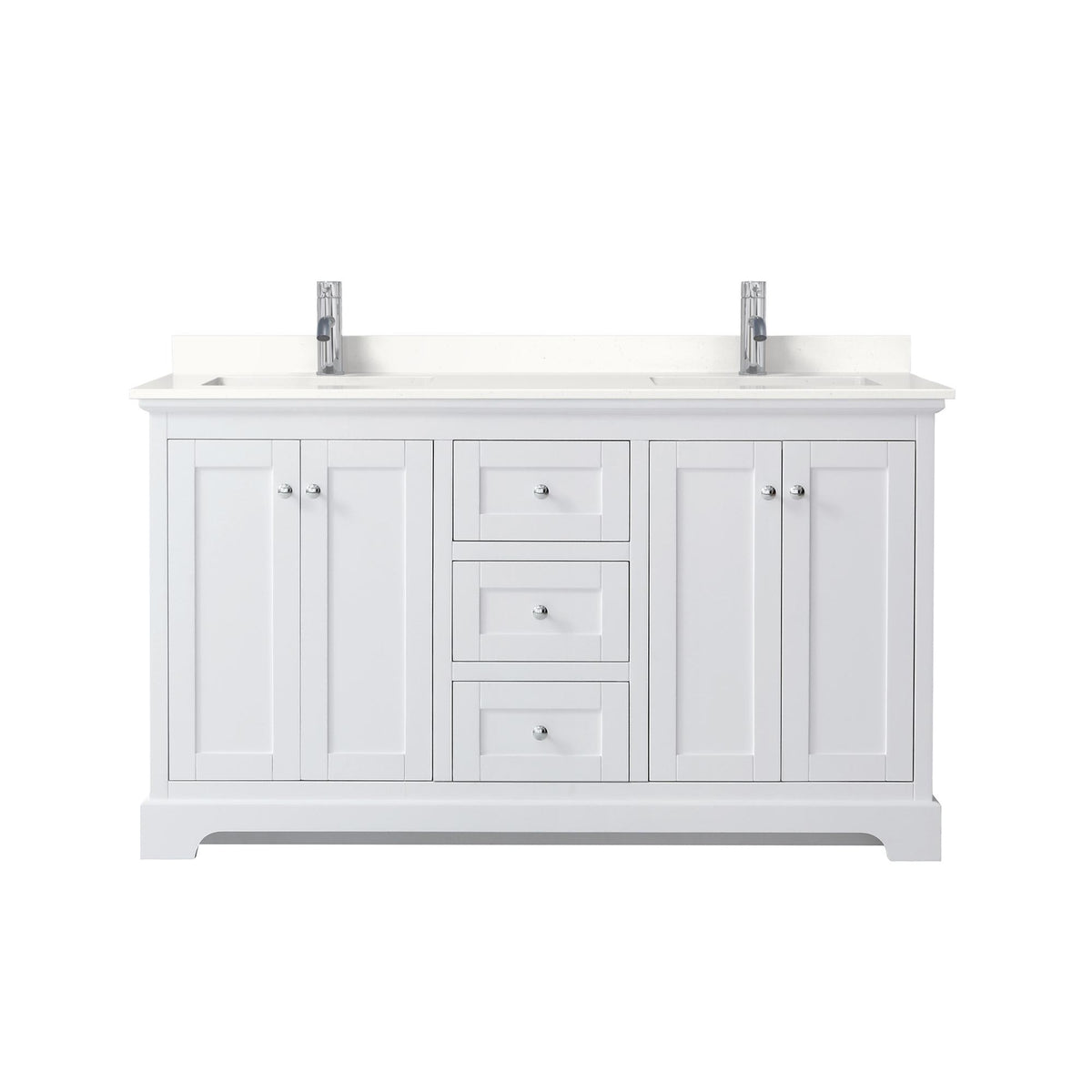 Wyndham Collection Avery 60" Double Bathroom Vanity in White, White Quartz Countertop, Undermount Square Sinks (1-Hole), Polished Chrome Trim
