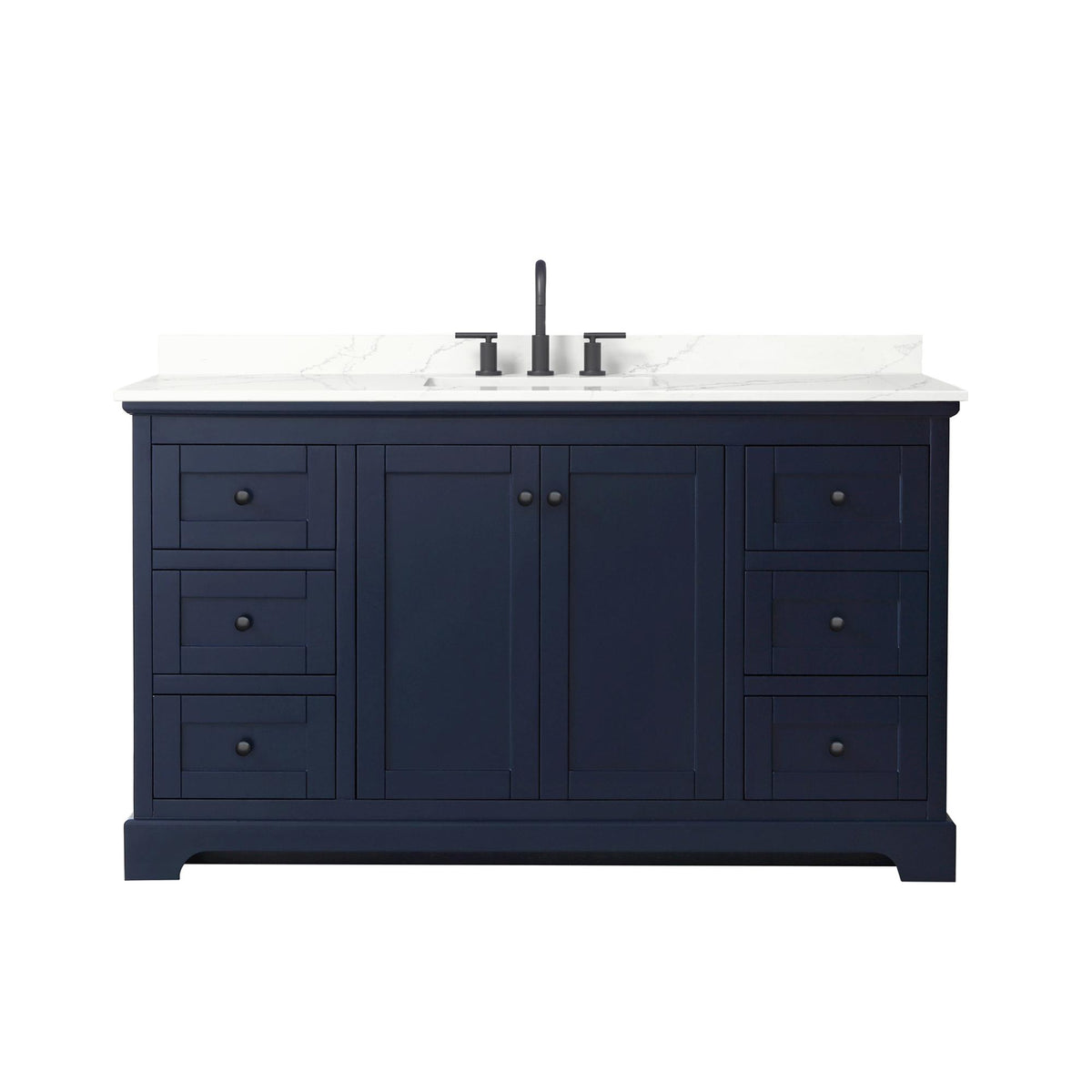 Wyndham Collection Avery 60" Single Bathroom Vanity in Dark Blue, Giotto Quartz Countertop, Undermount Square Sink (3-Hole), Matte Black Trim