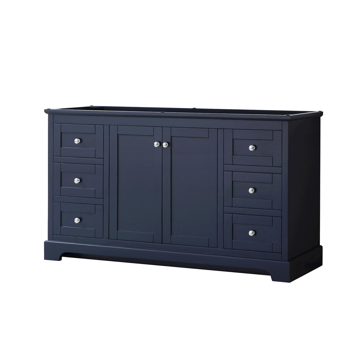 Wyndham Collection Avery 60" Single Bathroom Vanity in Dark Blue, No Countertop, No Sink, Polished Chrome Trim