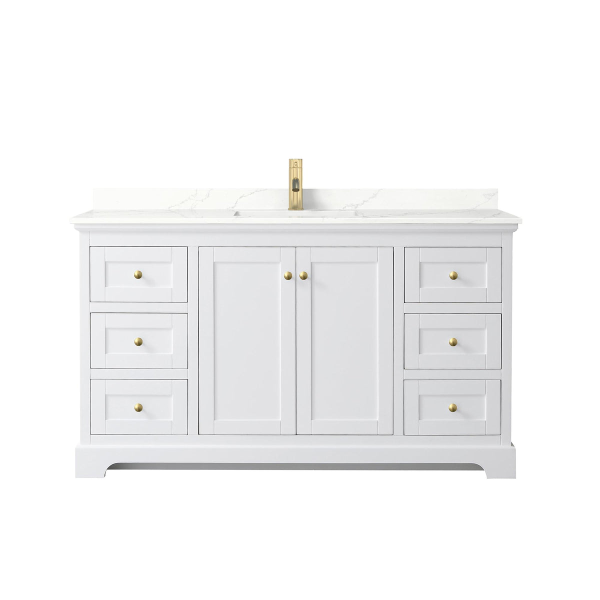 Wyndham Collection Avery 60" Single Bathroom Vanity in White, Giotto Quartz Countertop, Undermount Square Sink (1-Hole), Brushed Gold Trim