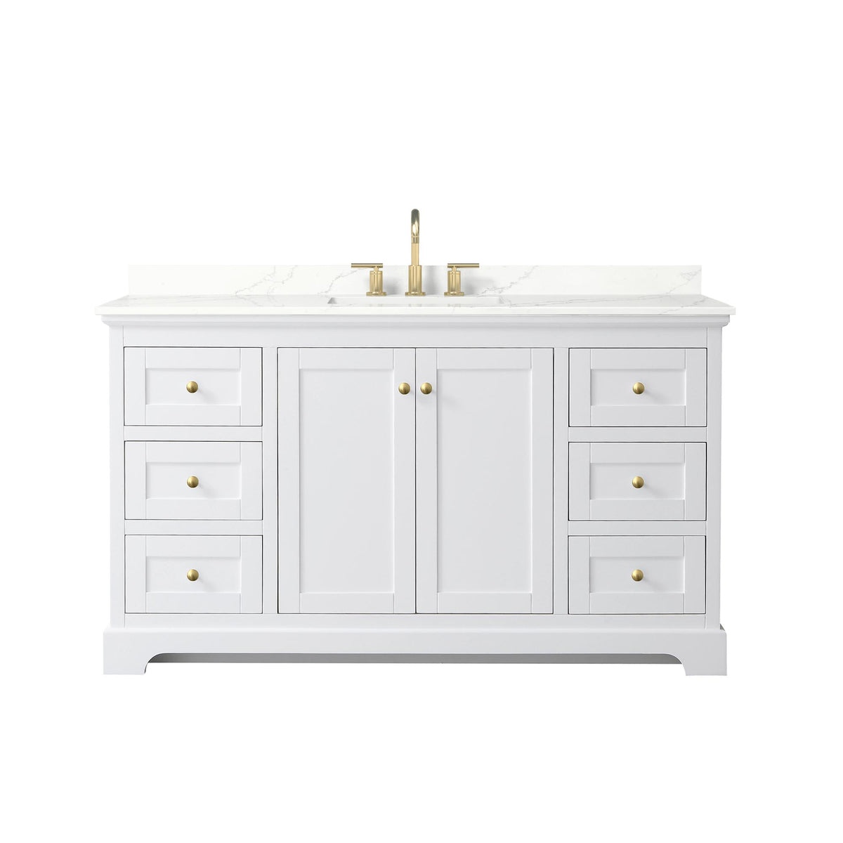 Wyndham Collection Avery 60" Single Bathroom Vanity in White, Giotto Quartz Countertop, Undermount Square Sink (3-Hole), Brushed Gold Trim