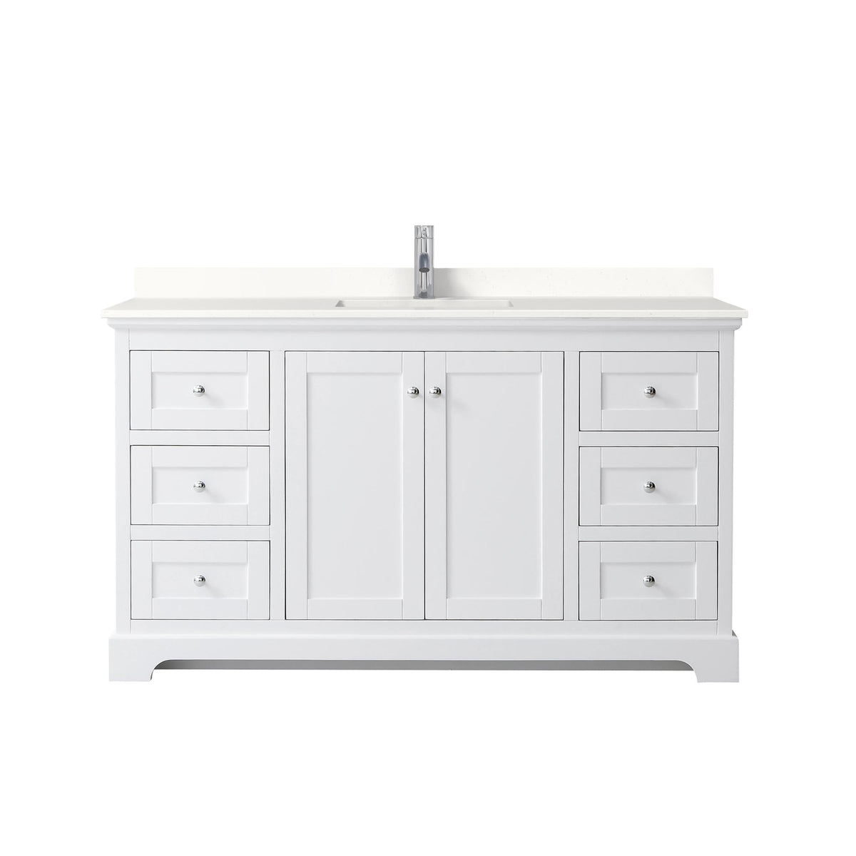 Wyndham Collection Avery 60" Single Bathroom Vanity in White, White Quartz Countertop, Undermount Square Sink (1-Hole), Polished Chrome Trim
