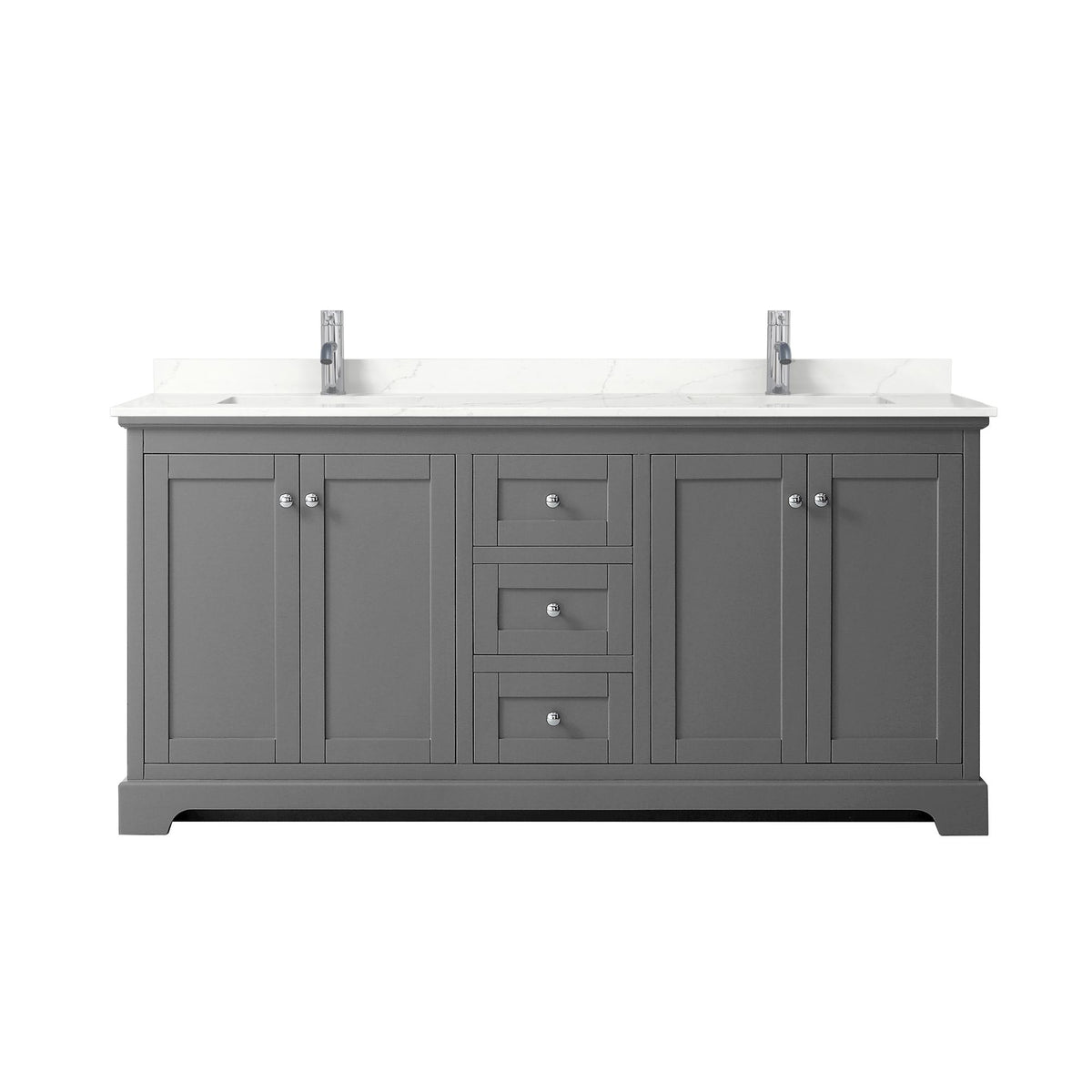 Wyndham Collection Avery 72" Double Bathroom Vanity in Dark Gray, Giotto Quartz Countertop, Undermount Square Sinks (1-Hole), Polished Chrome Trim