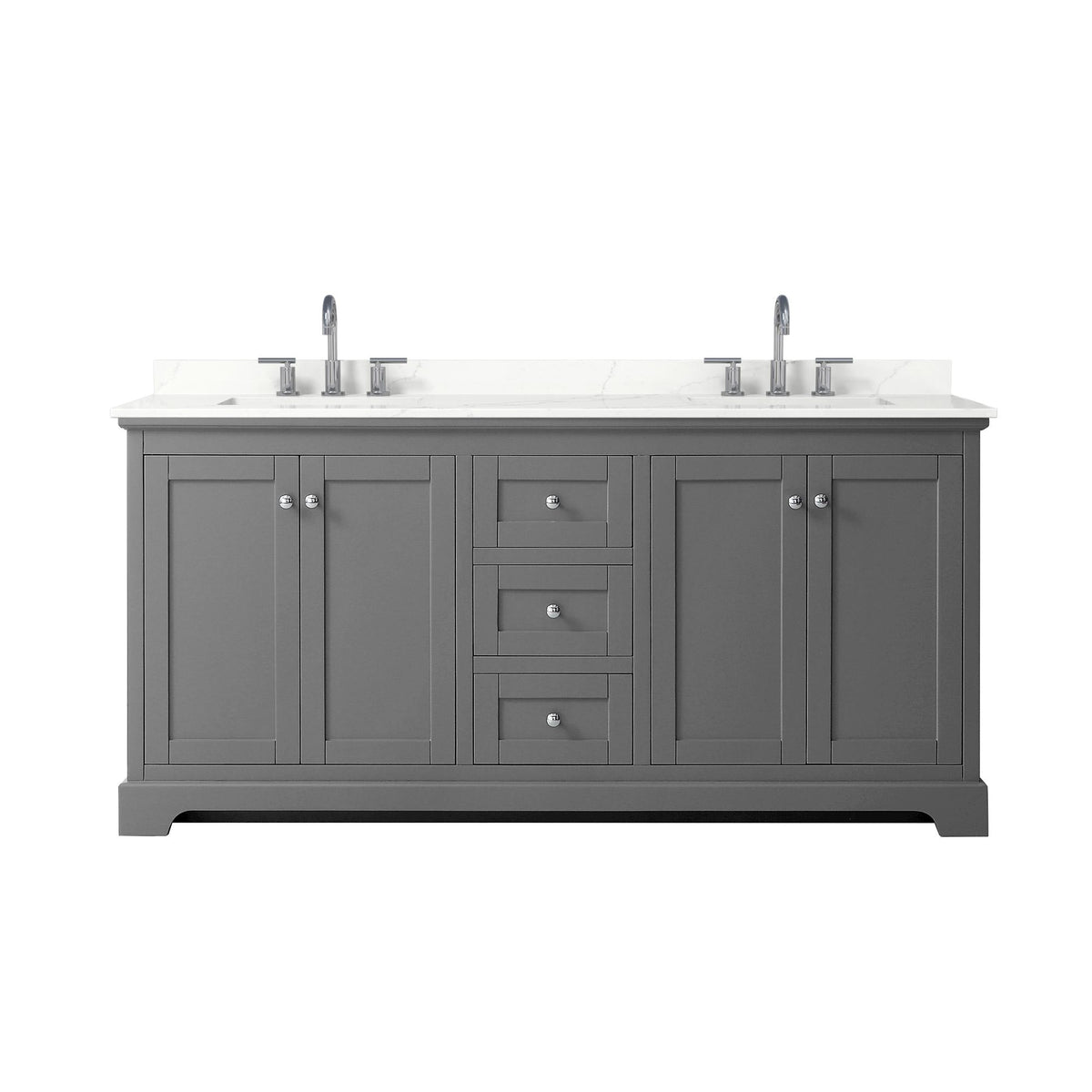 Wyndham Collection Avery 72" Double Bathroom Vanity in Dark Gray, Giotto Quartz Countertop, Undermount Square Sinks (3-Hole), Polished Chrome Trim