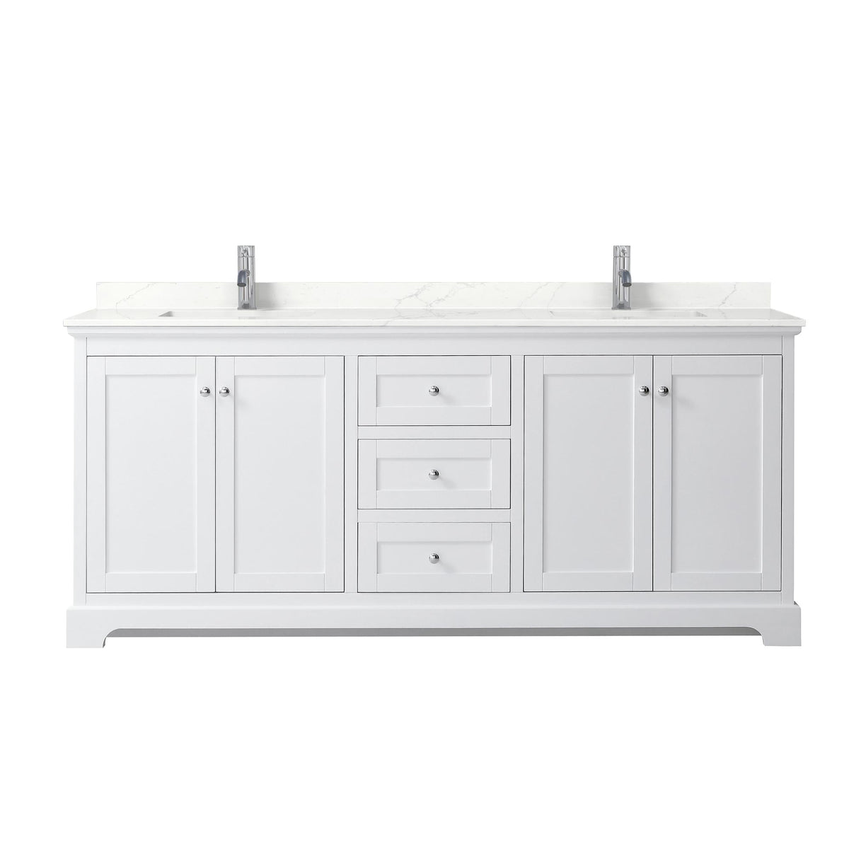Wyndham Collection Avery 80" Double Bathroom Vanity in White, Giotto Quartz Countertop, Undermount Square Sinks (1-Hole), Polished Chrome Trim
