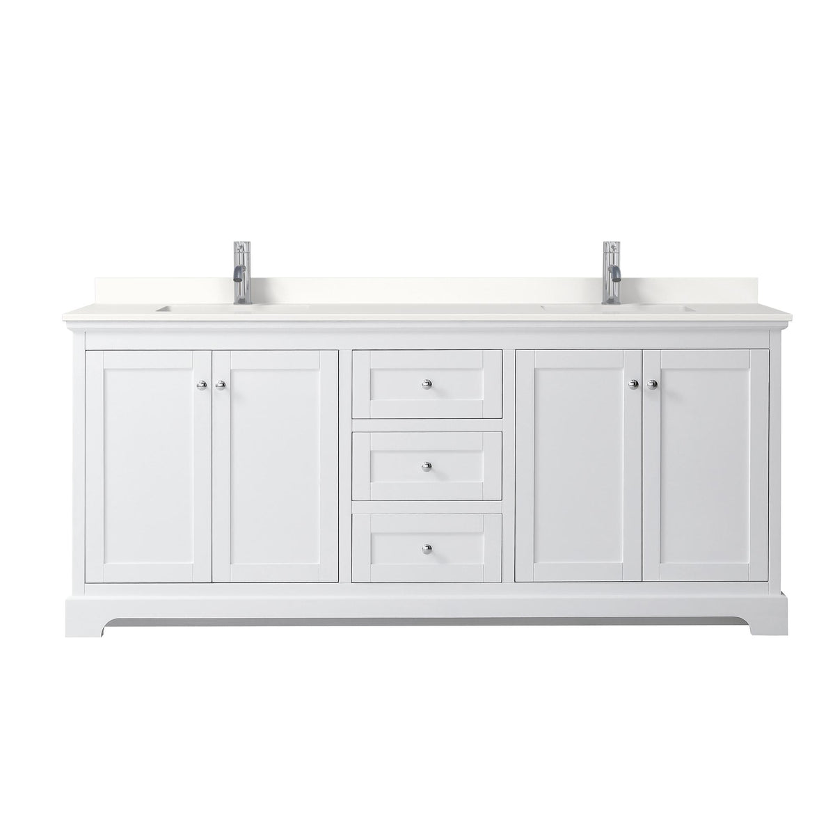 Wyndham Collection Avery 80" Double Bathroom Vanity in White, White Quartz Countertop, Undermount Square Sinks (1-Hole), Polished Chrome Trim