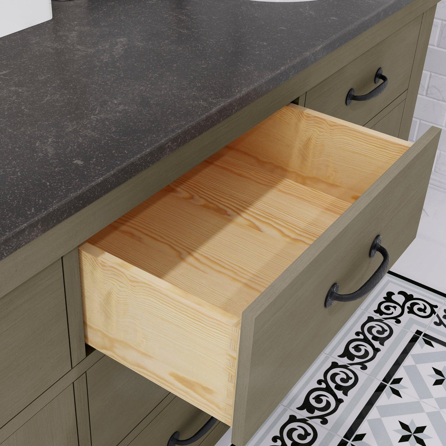 Water Creation Aberdeen 72" Grizzle Grey Double Sink Bathroom Vanity With Mirror With Blue Limestone Counter Top