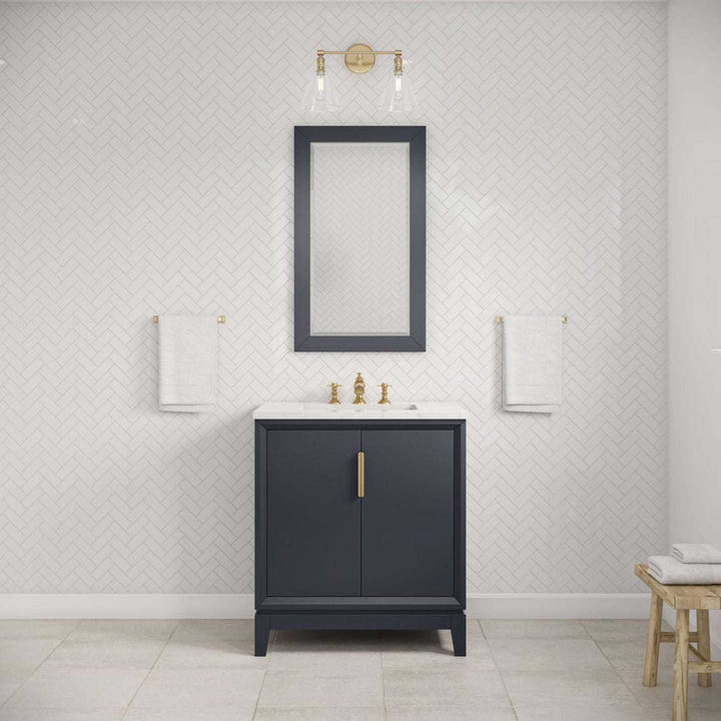 Water Creation Elizabeth 30" Single Sink Carrara White Marble Top Pre-Assembled Monarch Blue Vanity