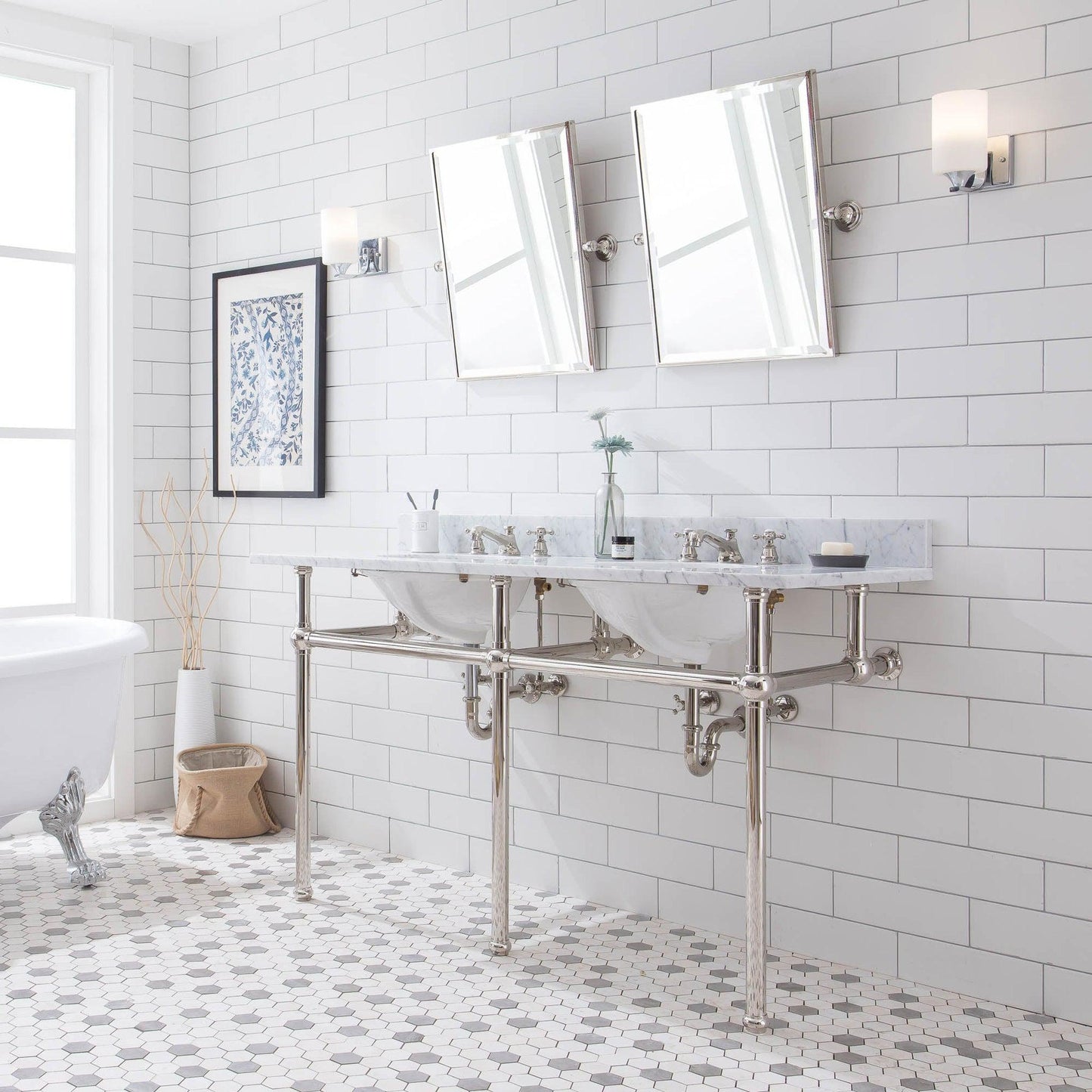 Water Creation Embassy 60" Wide Double Wash Stand Only in Polished Nickel (PVD) Finish