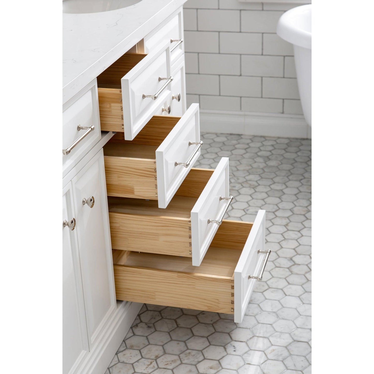 Water Creation Palace 60" Quartz Carrara Pure White Bathroom Vanity Set With Hardware And F2-0013 Faucets in Polished Nickel (PVD) Finish