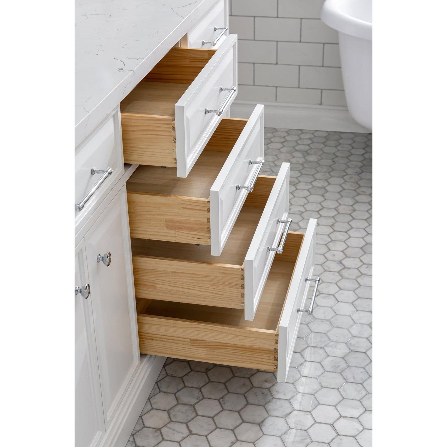 Water Creation Palace 72" Quartz Carrara Pure White Bathroom Vanity Set With Hardware And F2-0013 Faucets, Mirror in Chrome Finish