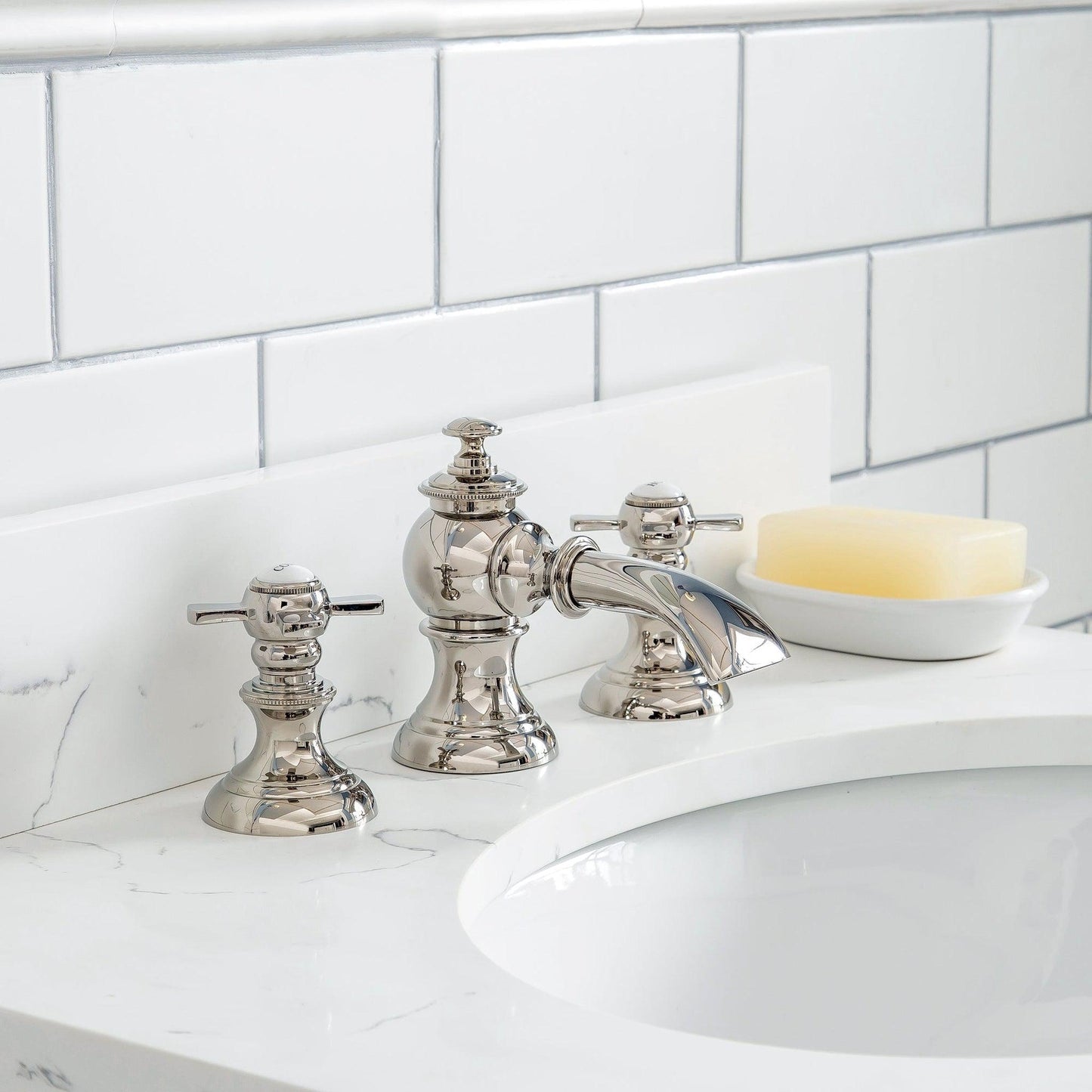 Water Creation Queen 24" Single Sink Quartz Carrara Vanity In Pure White With F2-0013-05-FX Lavatory Faucet(s)