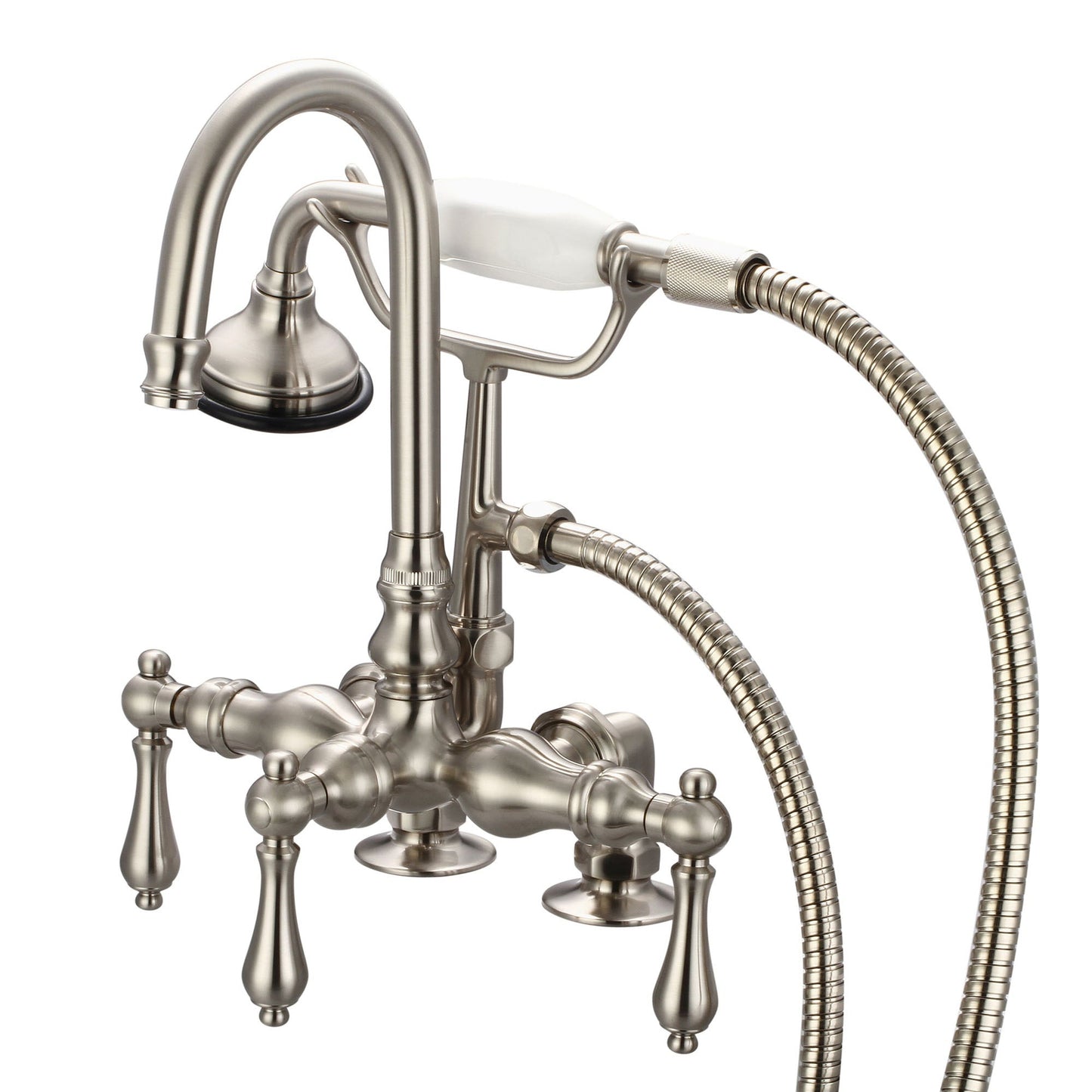 Water Creation Vintage Classic Center Deck Mount Tub F6-0013 9.25" Grey Solid Brass Faucet With Gooseneck Spout, 2-Inch Risers And Handheld Shower And Metal Lever Handles Without Labels