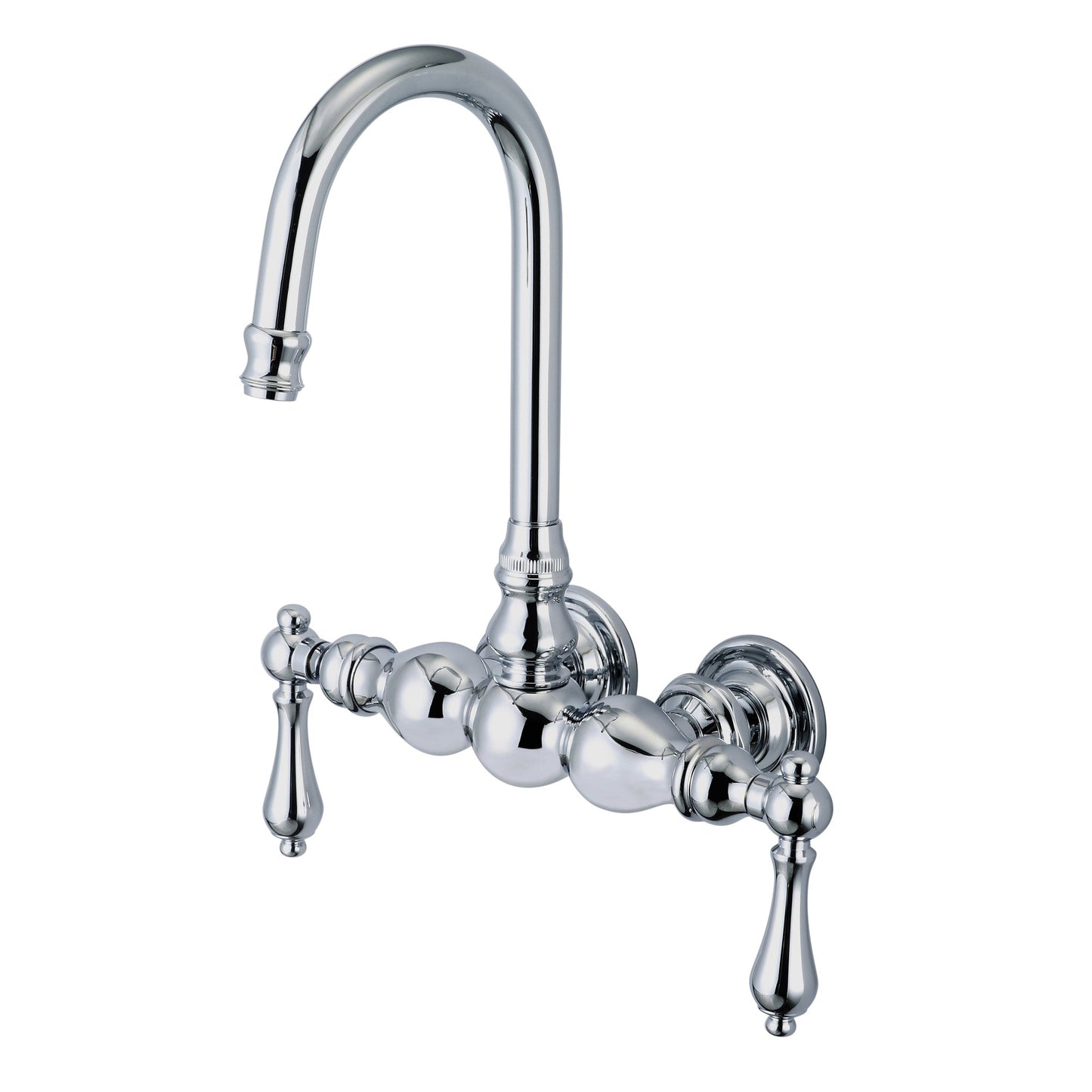 Water Creation Vintage Classic Center Wall Mount Tub F6-0014 9.25" Silver Solid Brass Faucet With Gooseneck Spout And Straight Wall Connector And Metal Lever Handles Without Labels