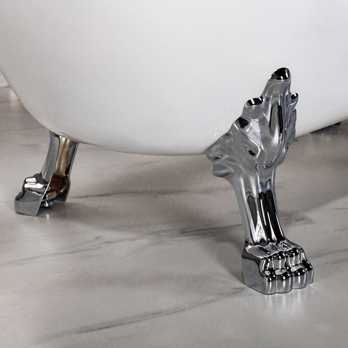 WoodBridge 54" White Acrylic Slipper Clawfoot Bath Tub With Chrome Feet, Drain, Overflow, F0024CHVT Tub Filler and Caddy Tray