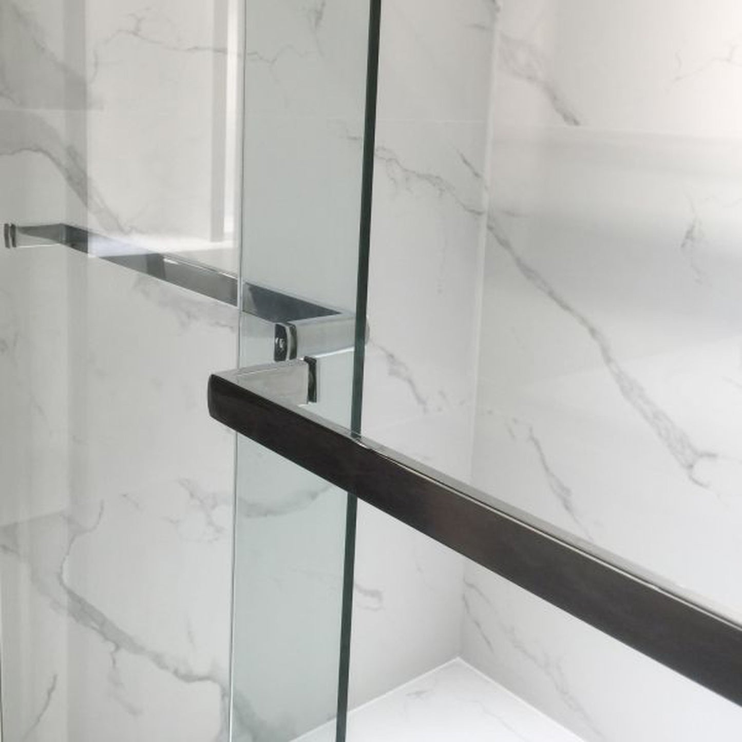 WoodBridge 60" W x 62" H Clear Tempered Glass 2-Way Opening and Double Sliding Frameless Shower Door With Polished Chrome Hardware Finish