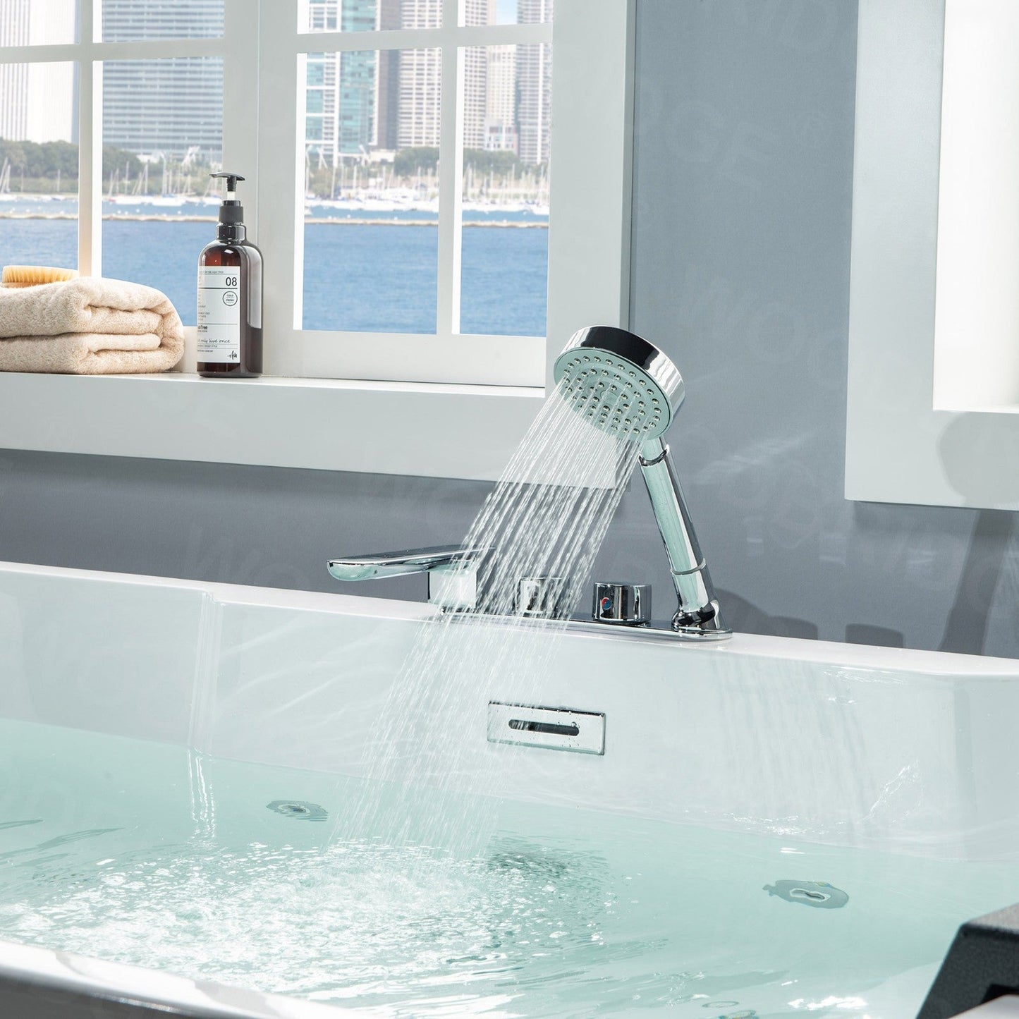 WoodBridge 71" White Deluxe Acrylic Freestanding Massage Hydrotherapy Bathtub With Inline Heater