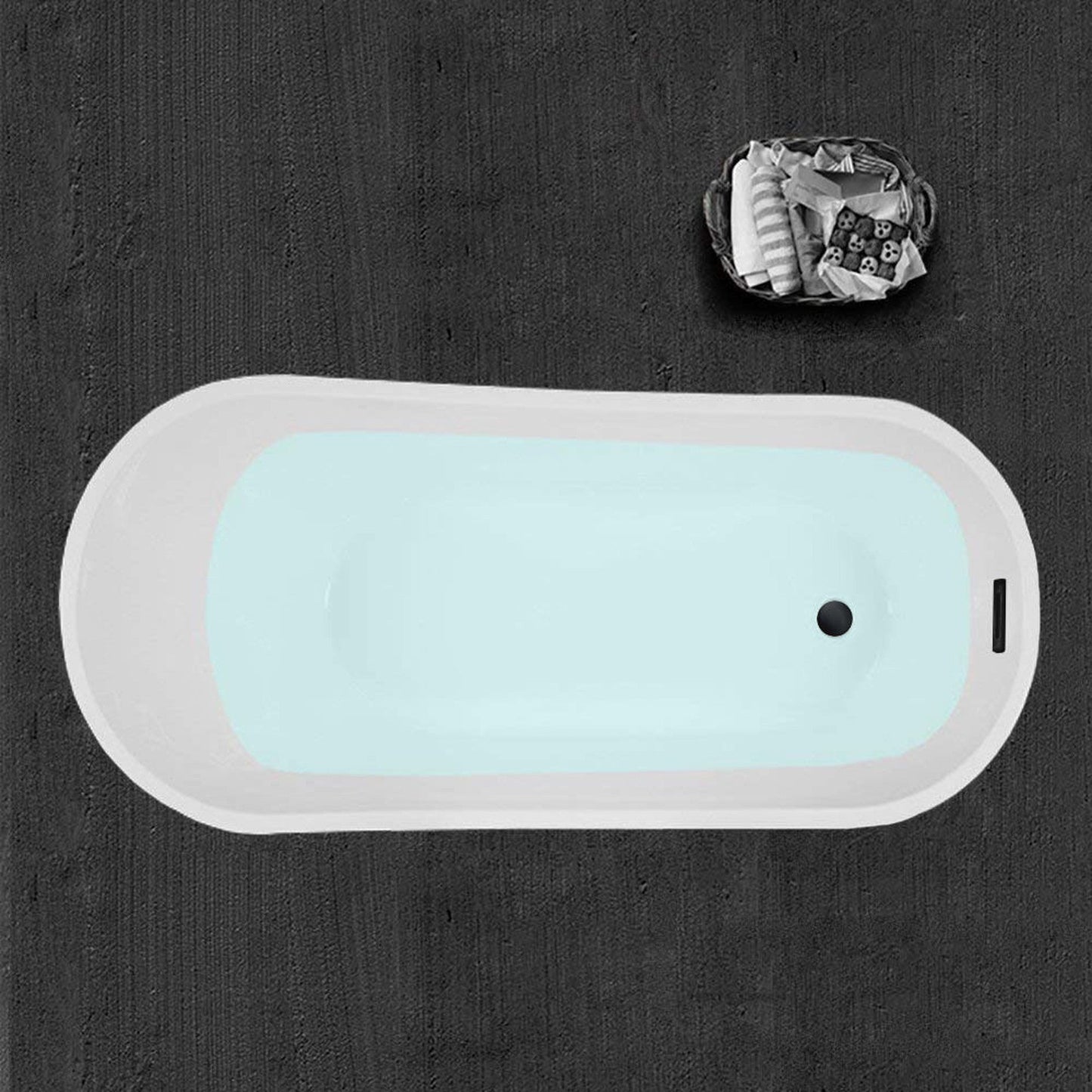 WoodBridge B0001 67" White Acrylic Freestanding Soaking Bathtub With Matte Black Drain, Overflow, F0025MBVT Tub Filler and Caddy Tray
