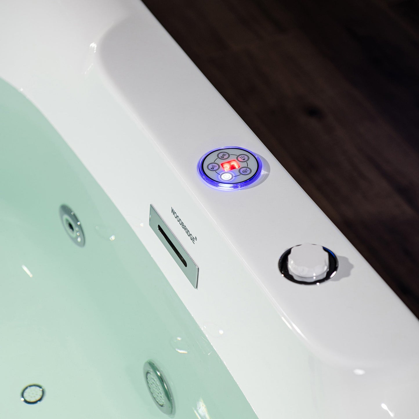 WoodBridge BJ400 72" White Whirlpool Water Jetted and Air Bubble Freestanding Heated Soaking Combination Bathtub With LED Control Panel