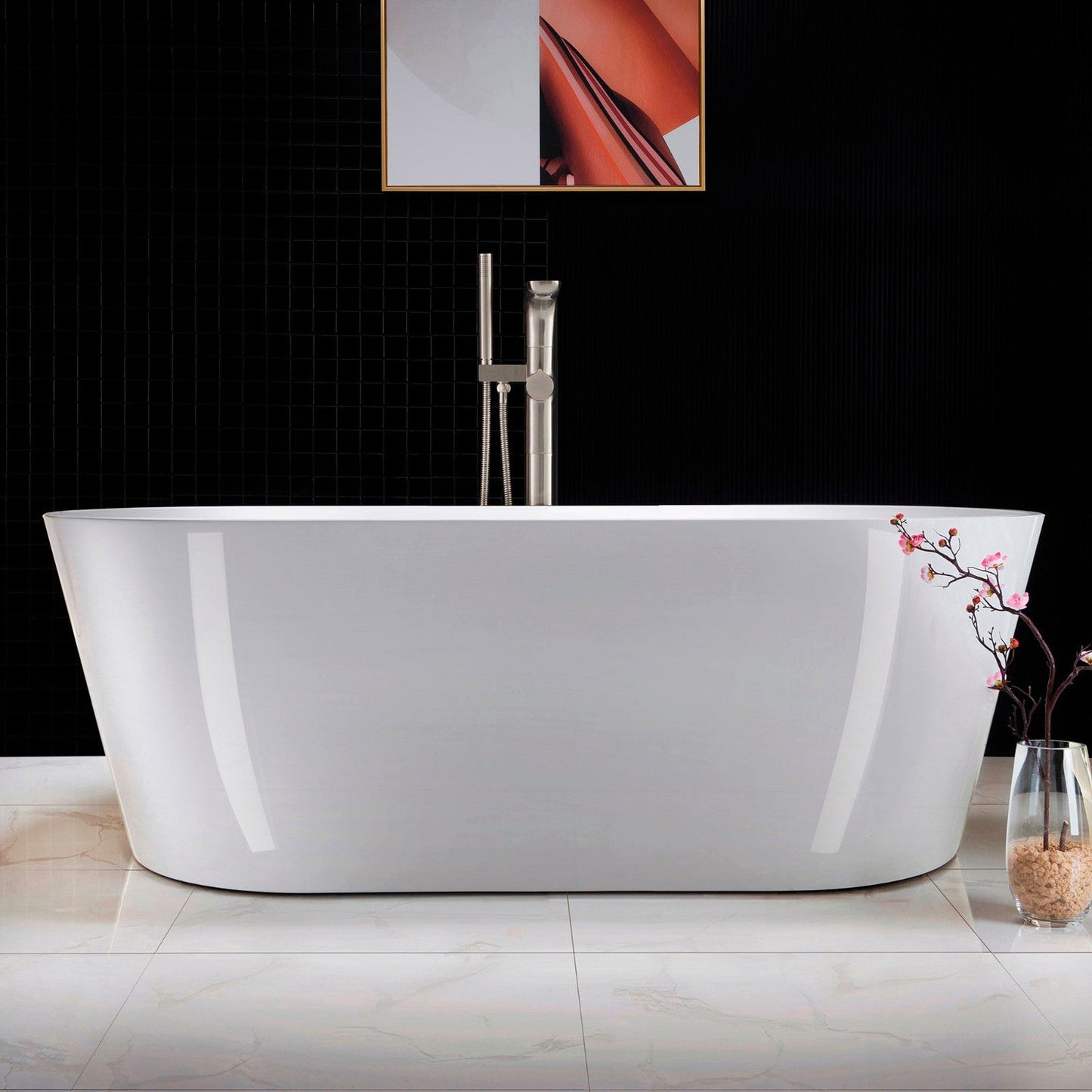 WoodBridge F-0014 Brushed Nickel Contemporary Single Handle Floor Mount Freestanding Tub Filler Faucet With Hand Shower