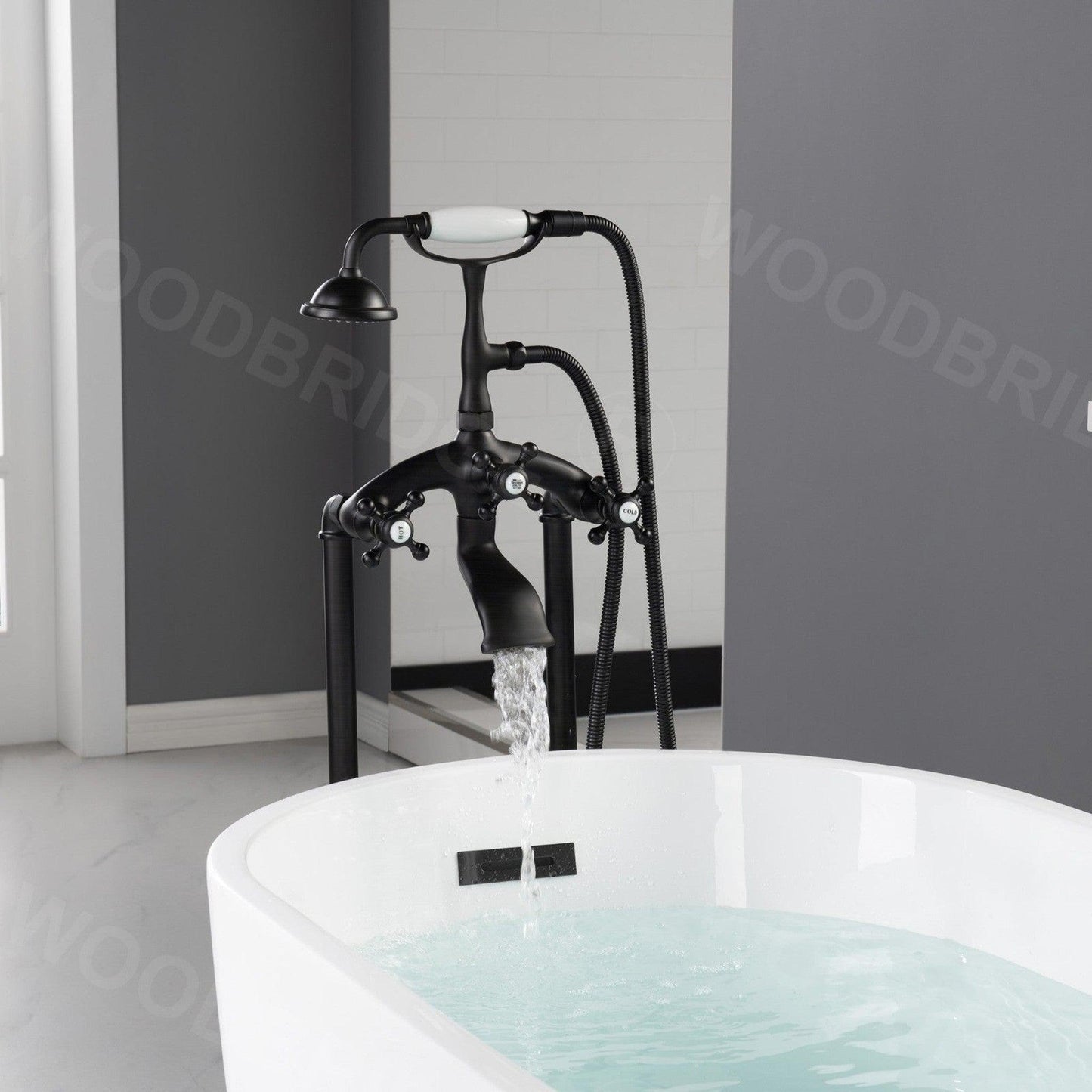 WoodBridge F0029ORB Oil Rubbed Bronze Freestanding Clawfoot Tub Filler Faucet With Hand Shower and Hose