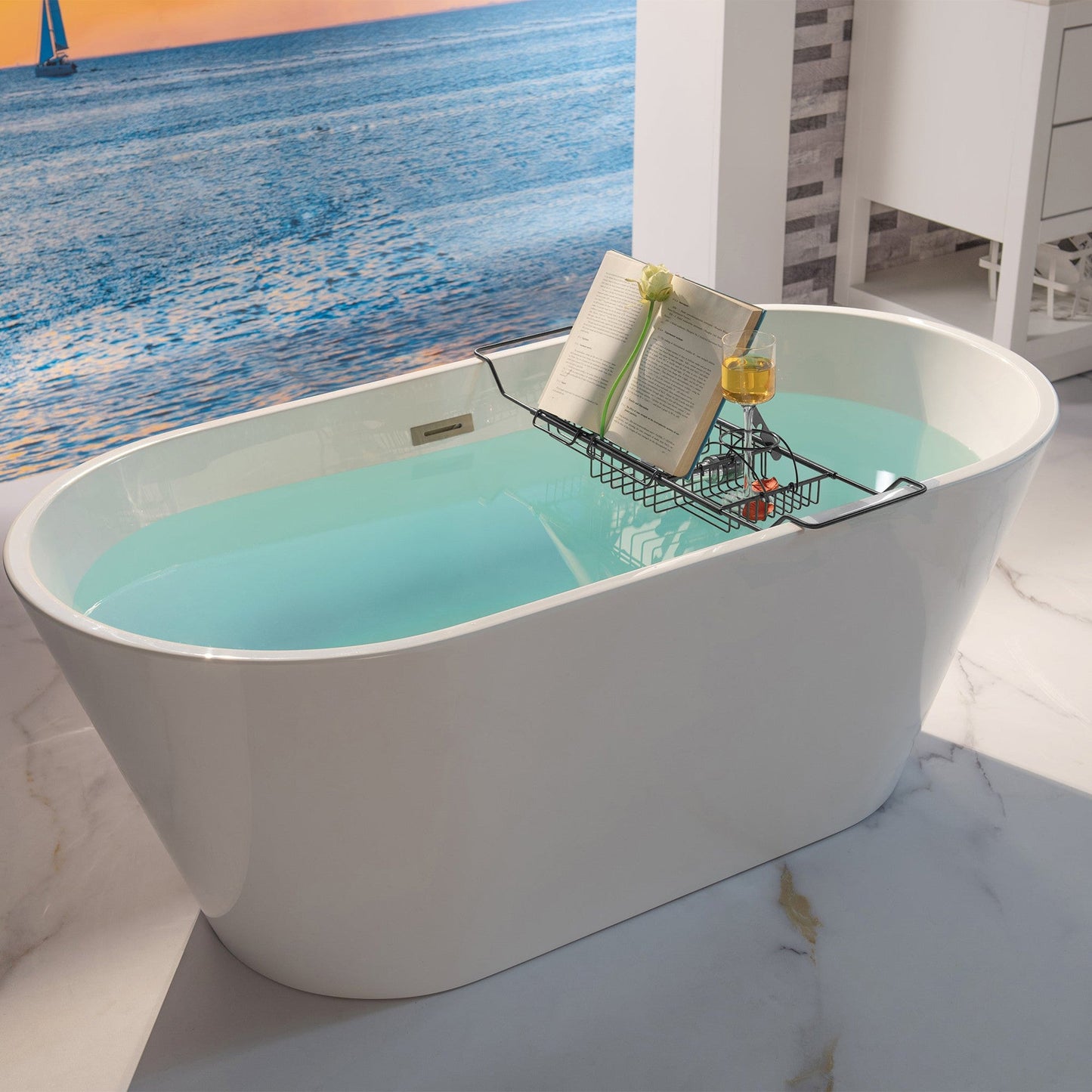 WoodBridge Matte Black Stainless Steel Extendable Bathtub Caddy Tray With Removable Wine Holder, Book and Phone Rack