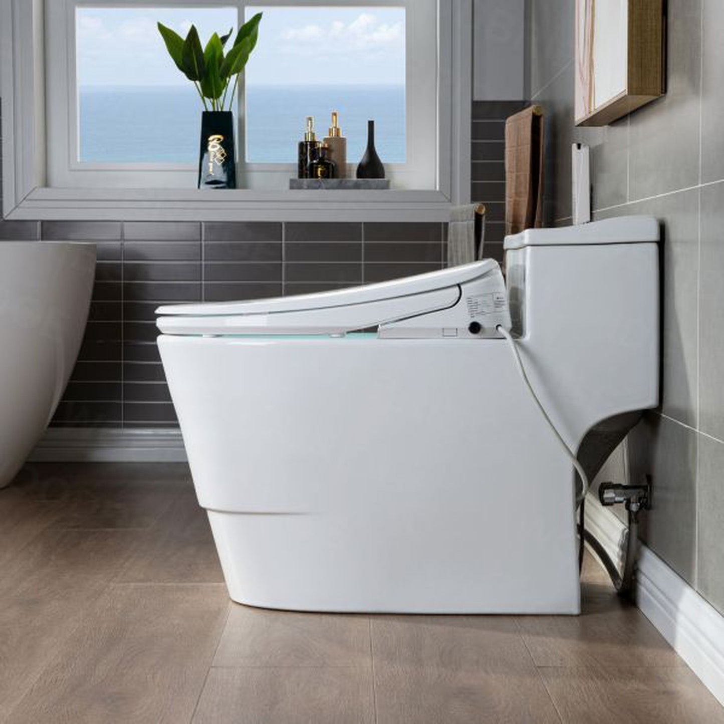 WoodBridge T-0047 White One Piece 1.1GPF/1.6 GPF Dual Flush Elongated Toilet With Advance Smart Bidet Toilet