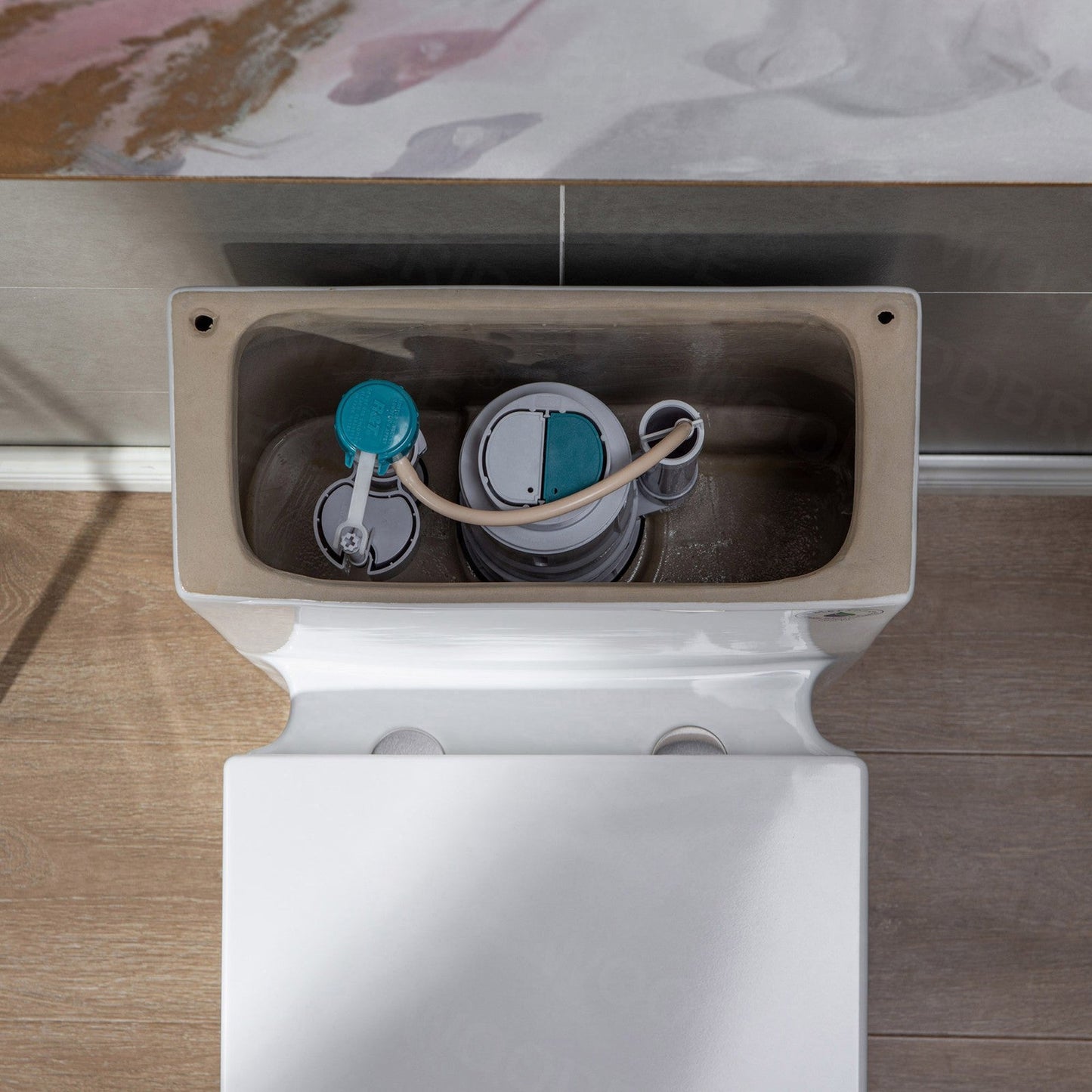 WoodBridge T0020-BN Modern Square Design One Piece Dual Flush 1.28 GP Toilet, Chair Height With Soft Closing Seat and Brushed Nickel Button