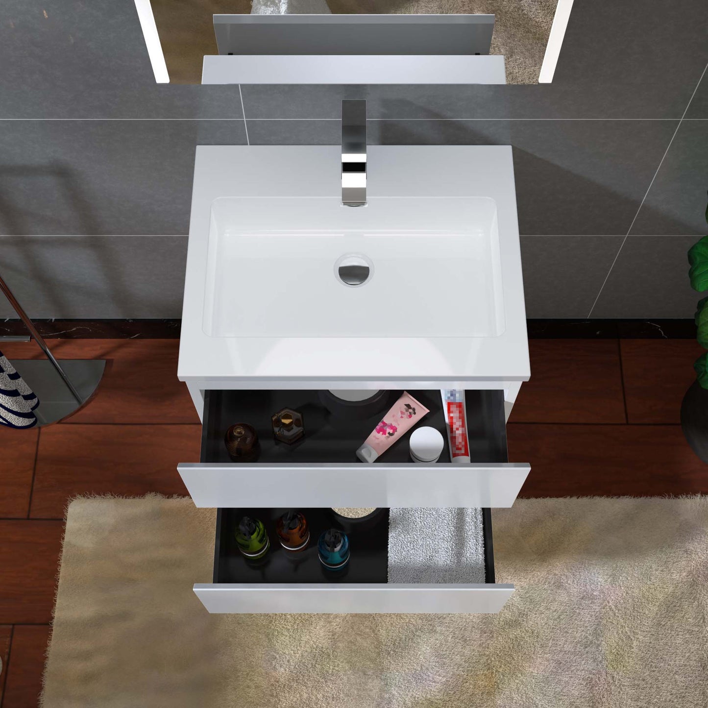 Woodbridge New Jersey Style 24" White High Gloss Vanity Base and White Resin Composite Vanity Top With Integrated Sink